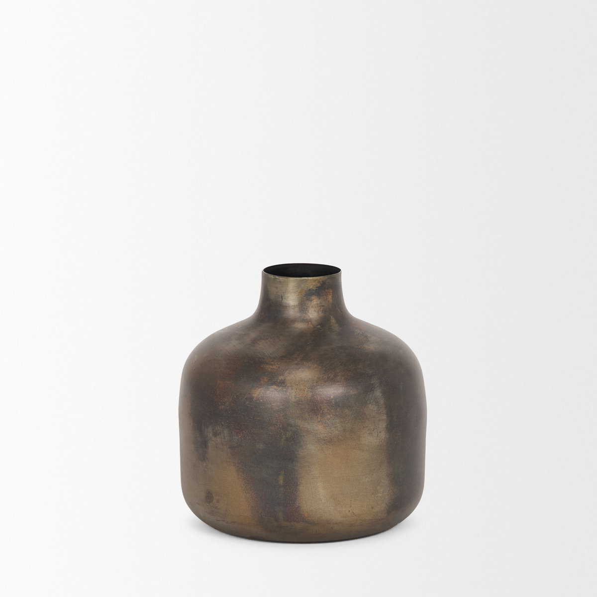 Daya Short Antiqued Gold Metal Vase, by Mercana, 6.3" length x 6.3" width x 6.5" height View 4