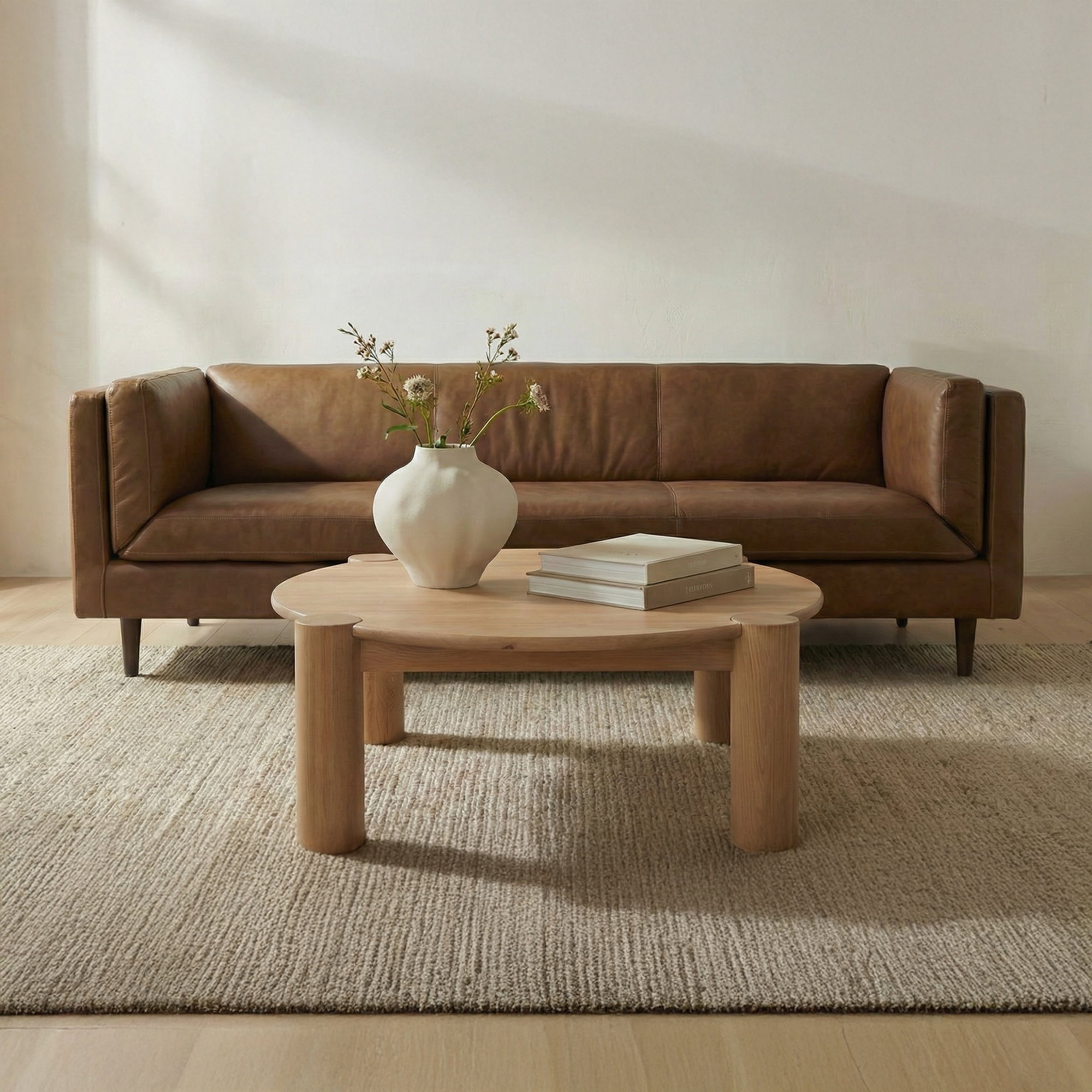 Jack Coffee Table Brushed Natural Oak, by Moe's Home, 43.3" width x 15.7" height x 43.3" depth View 7