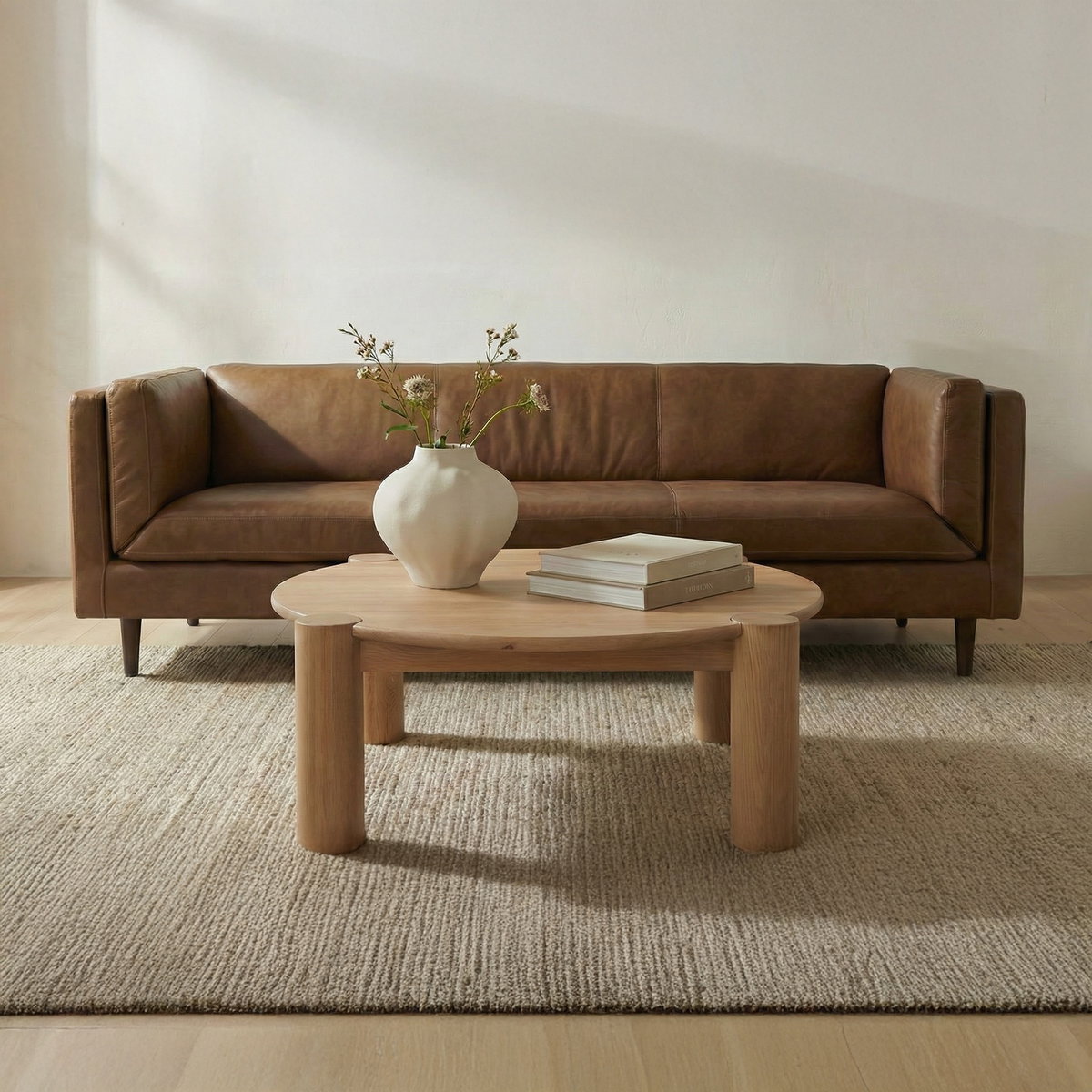 Jack Coffee Table Brushed Natural Oak, by Moe's Home, 43.3" width x 15.7" height x 43.3" depth View 7