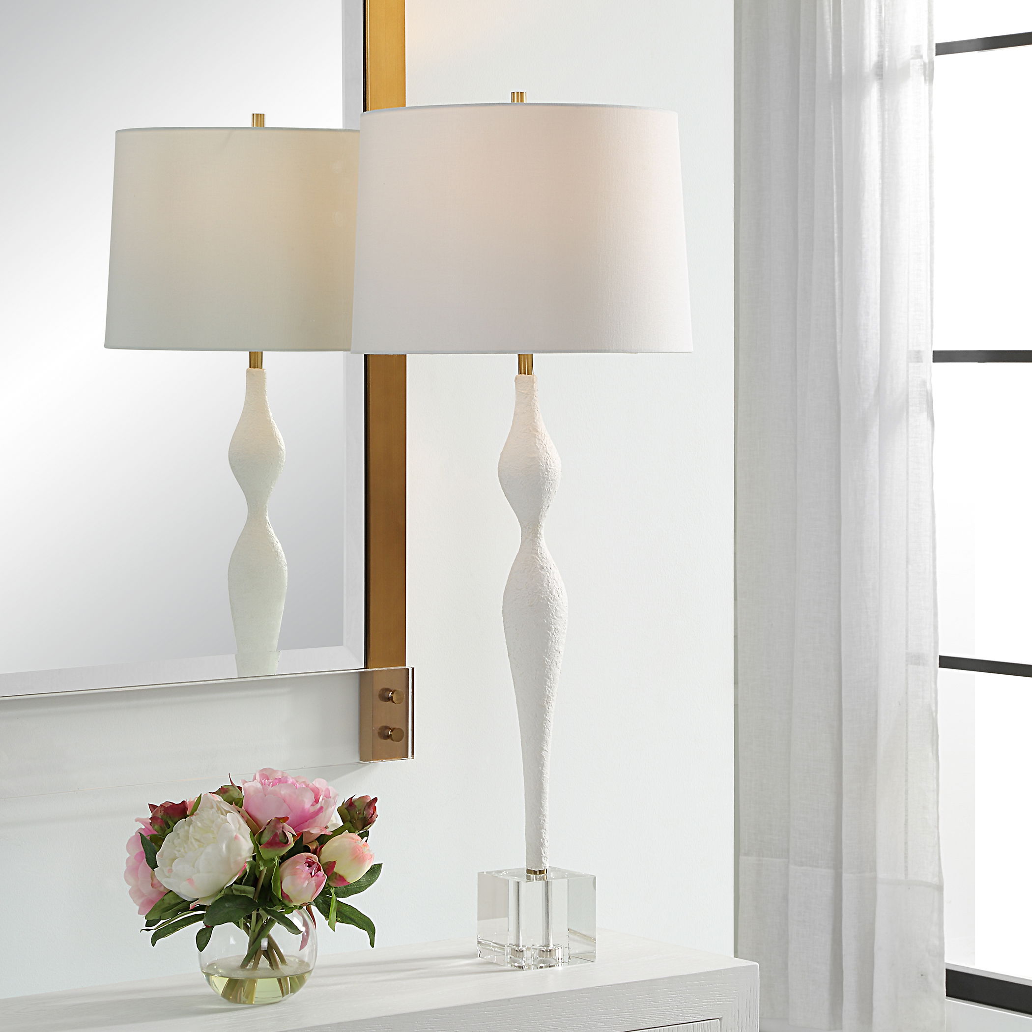 Helena Slender White Table Lamp, by Uttermost, 14" width x 36" height x 14" depth View 2