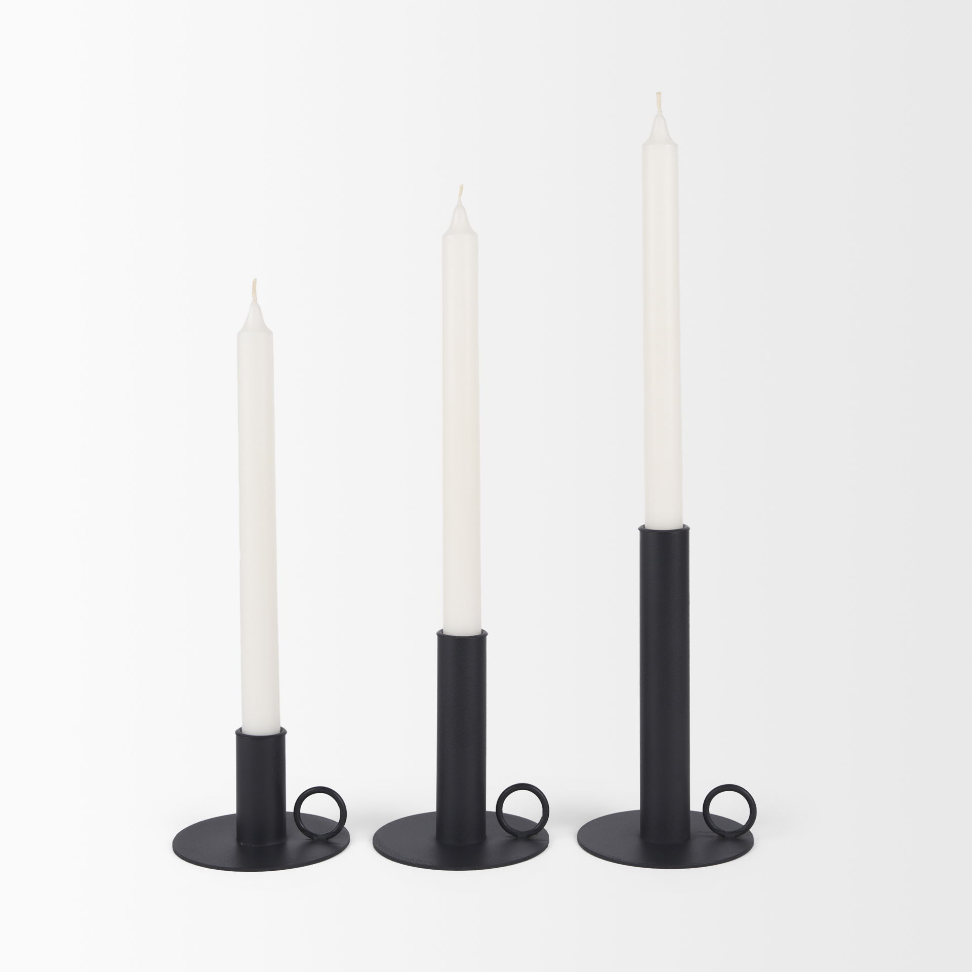 Noir Matte Black Metal Candle Holders (Set of 3), Candles & Candle Holder by Mercana, 3.94" length x 3.94" width x 7.08" height View 3