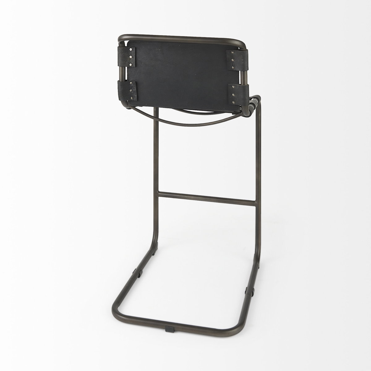 Berbick Low Back 26in Seat Counter Stool | Black Leather with Gray Metal, Counter & Bar Stool by Mercana, 20.5" length x 24.8" width x 43" height View 6