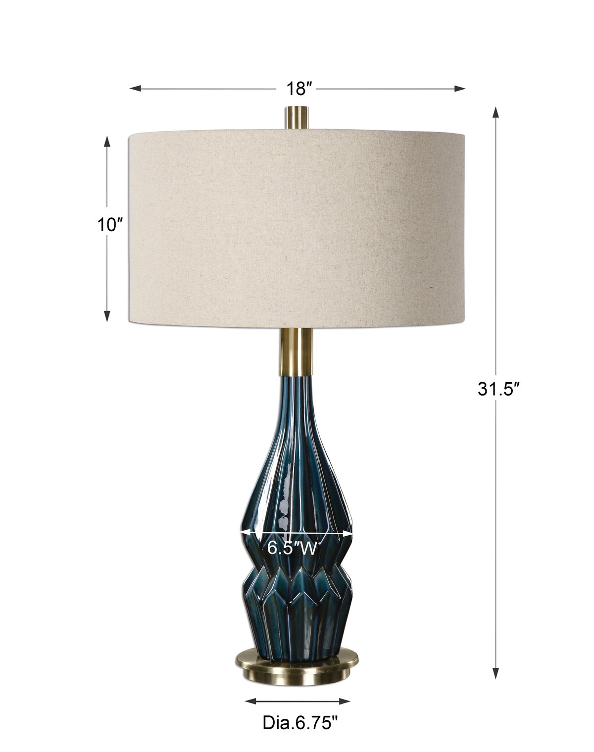Prussian Blue Ceramic Lamp, Table Lamp by Uttermost, 18" width x 31.5" height x 18" depth View 3