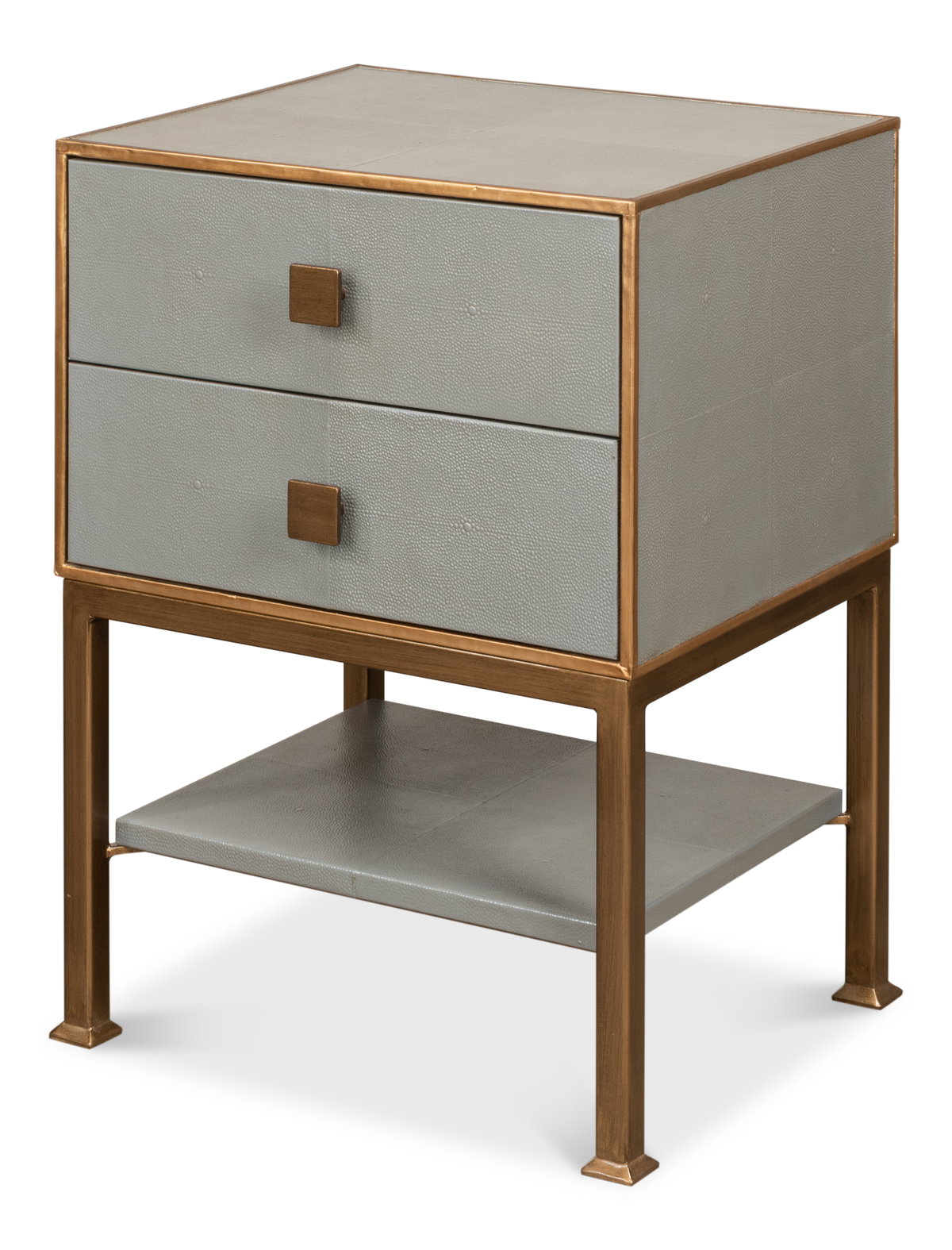 Gillian Two Drawer Nightstand  Storm Gry, by Sarreid, 1'3" length x 1'6" width x 2'1" height View 1