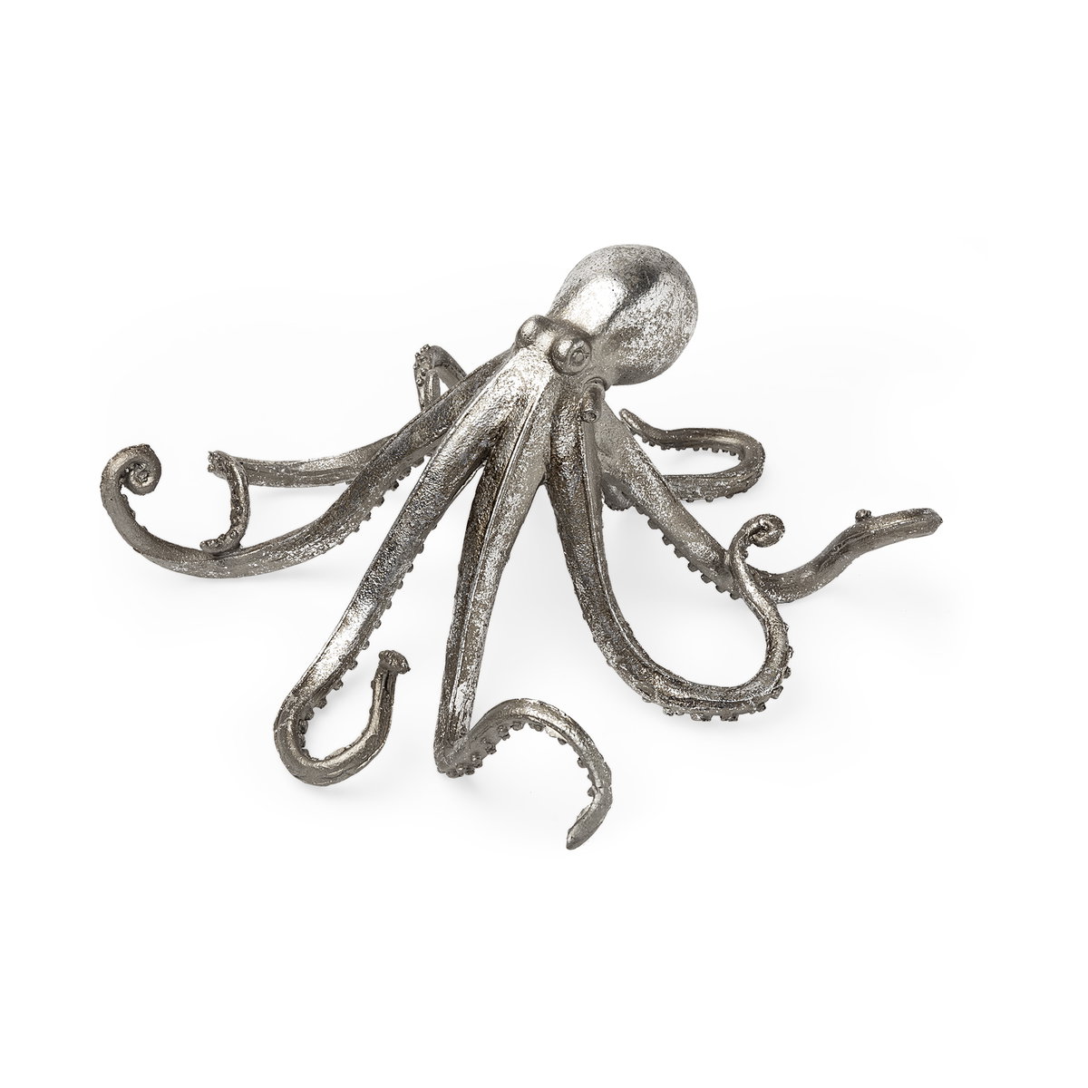 Strafford Medium 13L x 7W Silver Resin Octopus, Decorative Object by Mercana, 13" length x 7.09" width x 12.2" height View 1