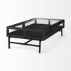 Arelius 49.5'L Rectangular Glass-Top Black-Brown Wood with Black Metal Base Display Coffee Table, by Mercana, 49.5" length x 28" width x 15" height thumbnail 5