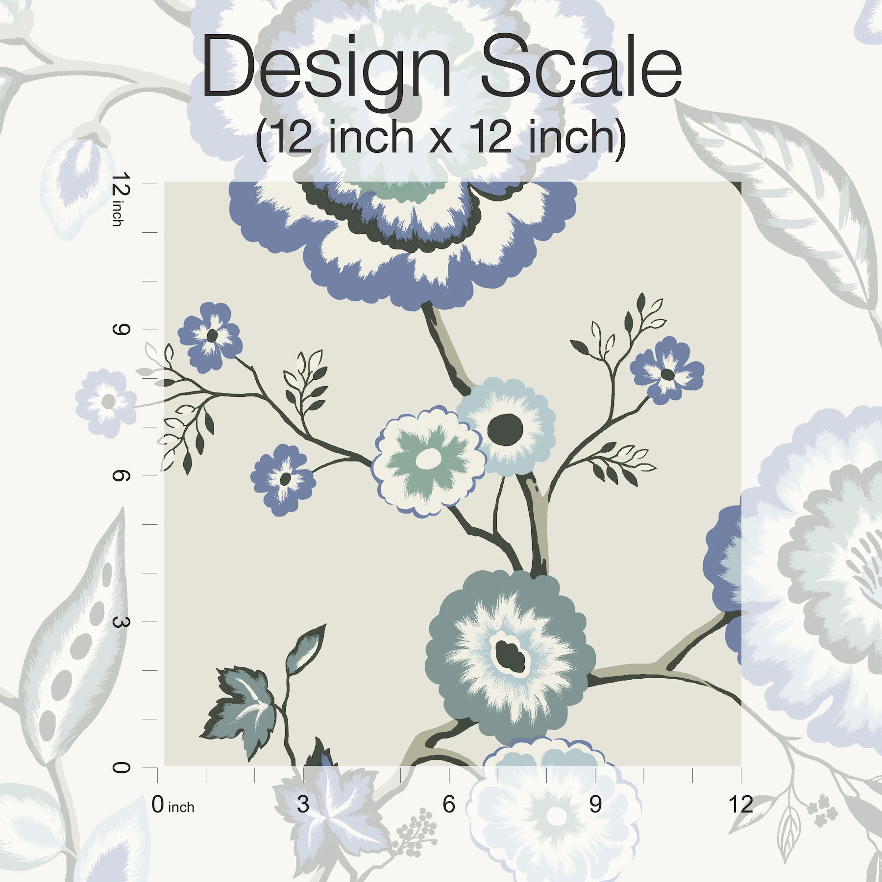 Dahlia Blooms Blue & White Wallpaper large image 