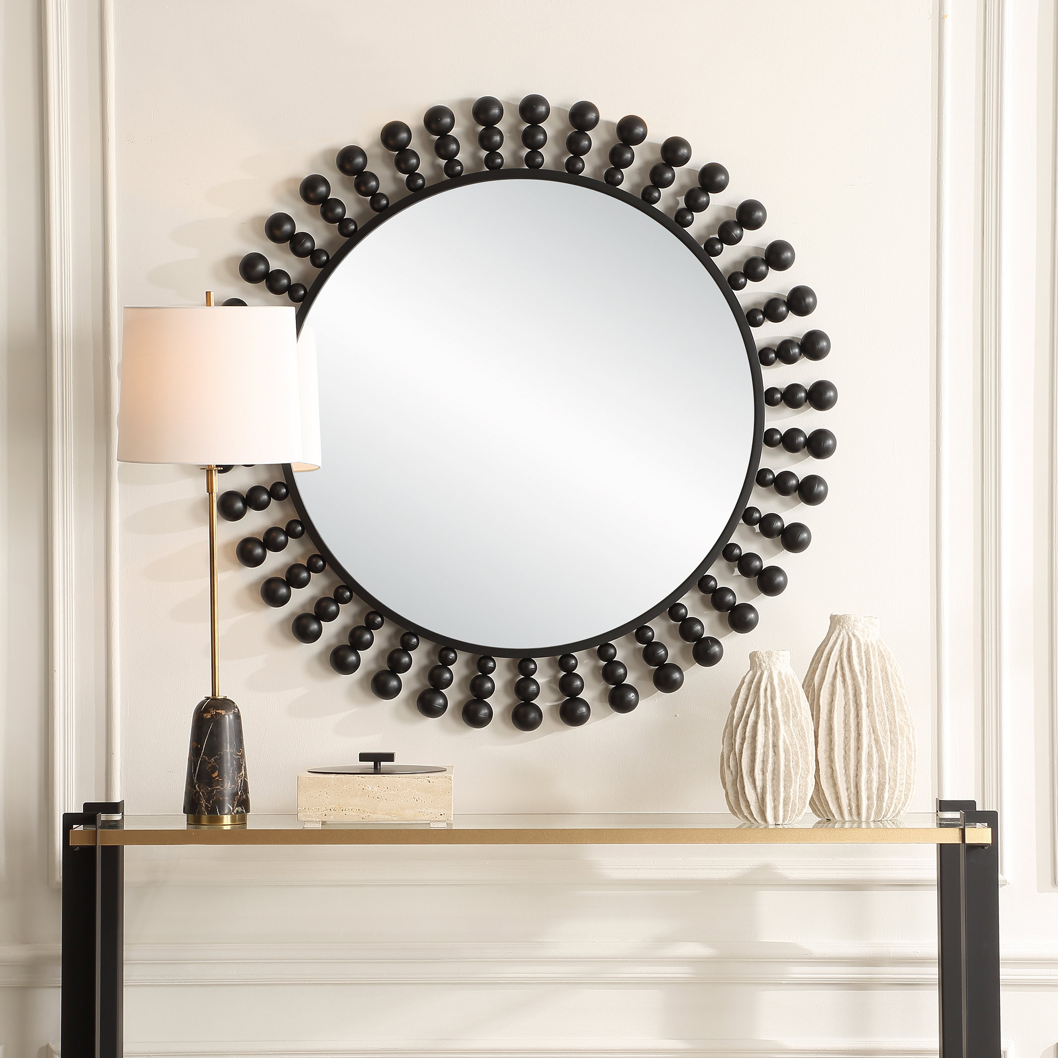 Aziel Round Black Mirror, by Uttermost, 44" width x 44" height x 2.25" depth View 2