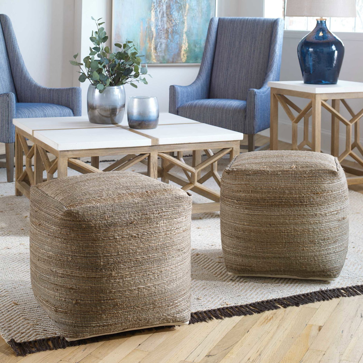 Shiro Beige Pouf, Furniture by Uttermost, 18" width x 18" height x 18" depth View 2