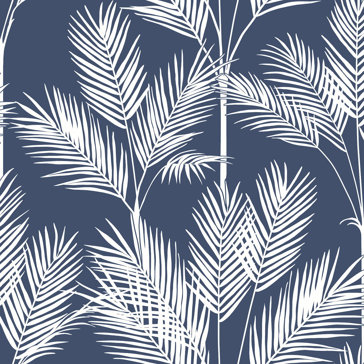 King Palm Silhouette Navy Wallpaper, by York Wall, 33' length x 1'8.5" width x 0.02" depth
