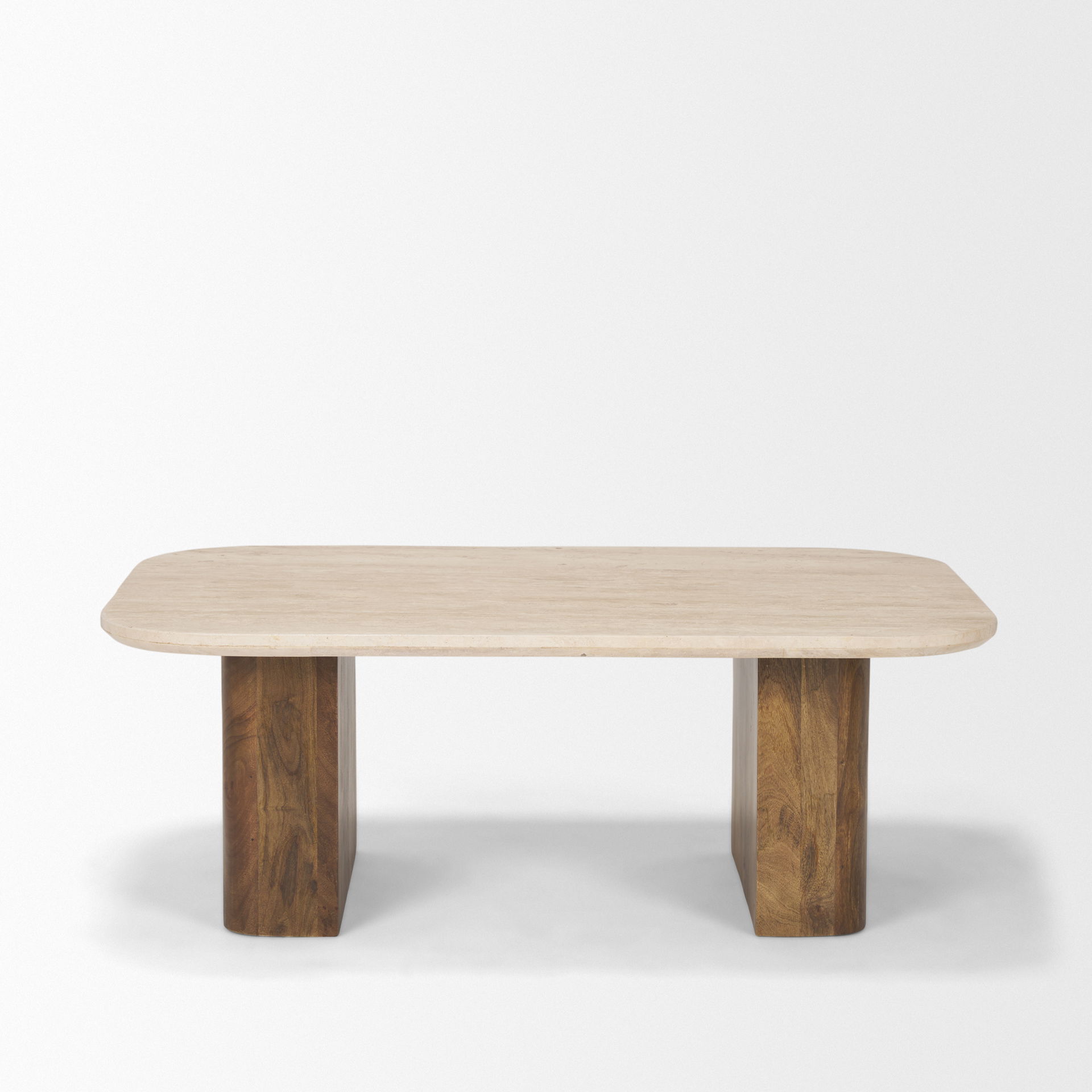 Symona Travertine and Mango Wood Rectangle Coffee Table, by Mercana, 44" length x 30" width x 15" height View 5