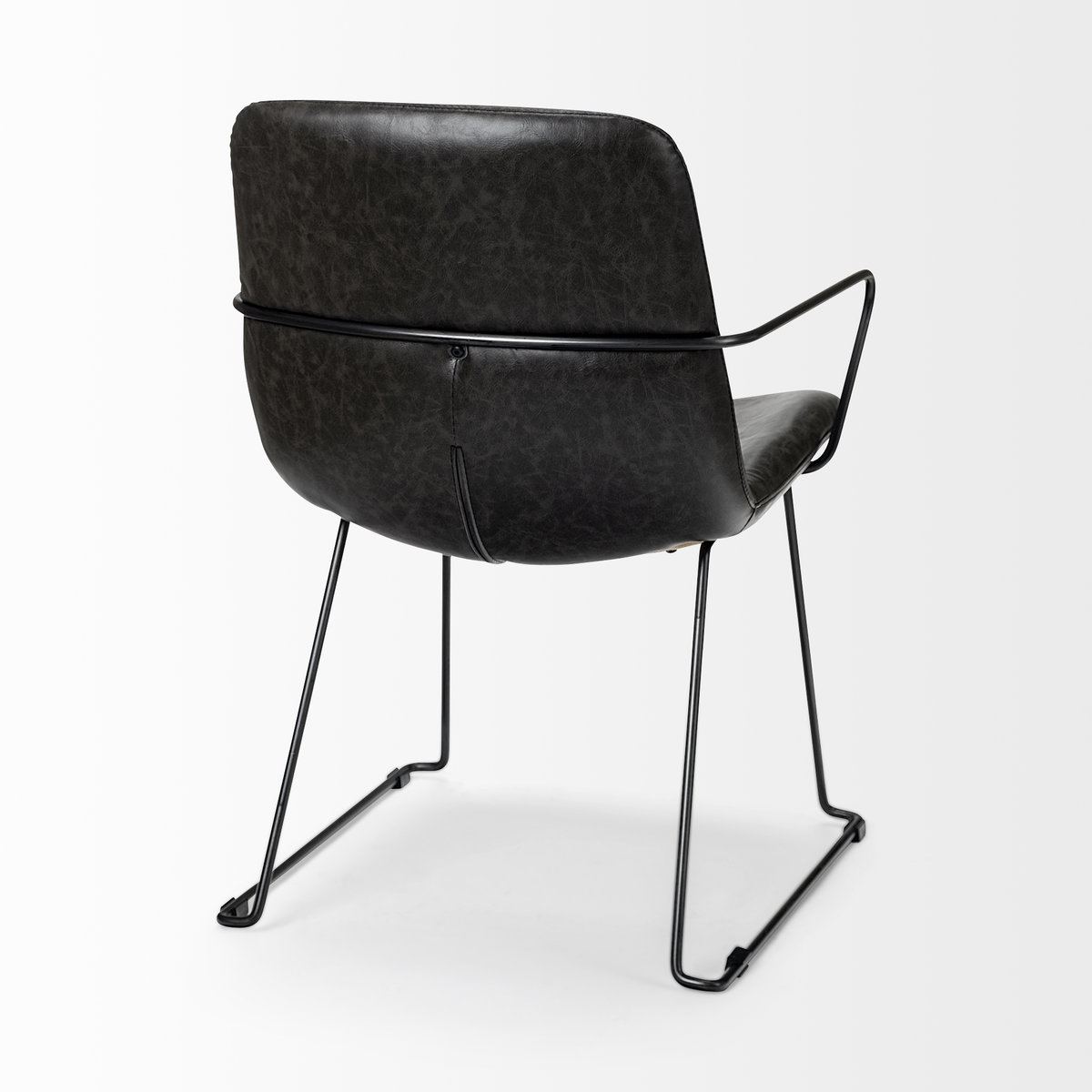 Sawyer Solid Back Dining Arm Chair | Black Faux Leather with Black Iron, Dining Chair by Mercana, 23.23" length x 25.59" width x 33.07" height View 6