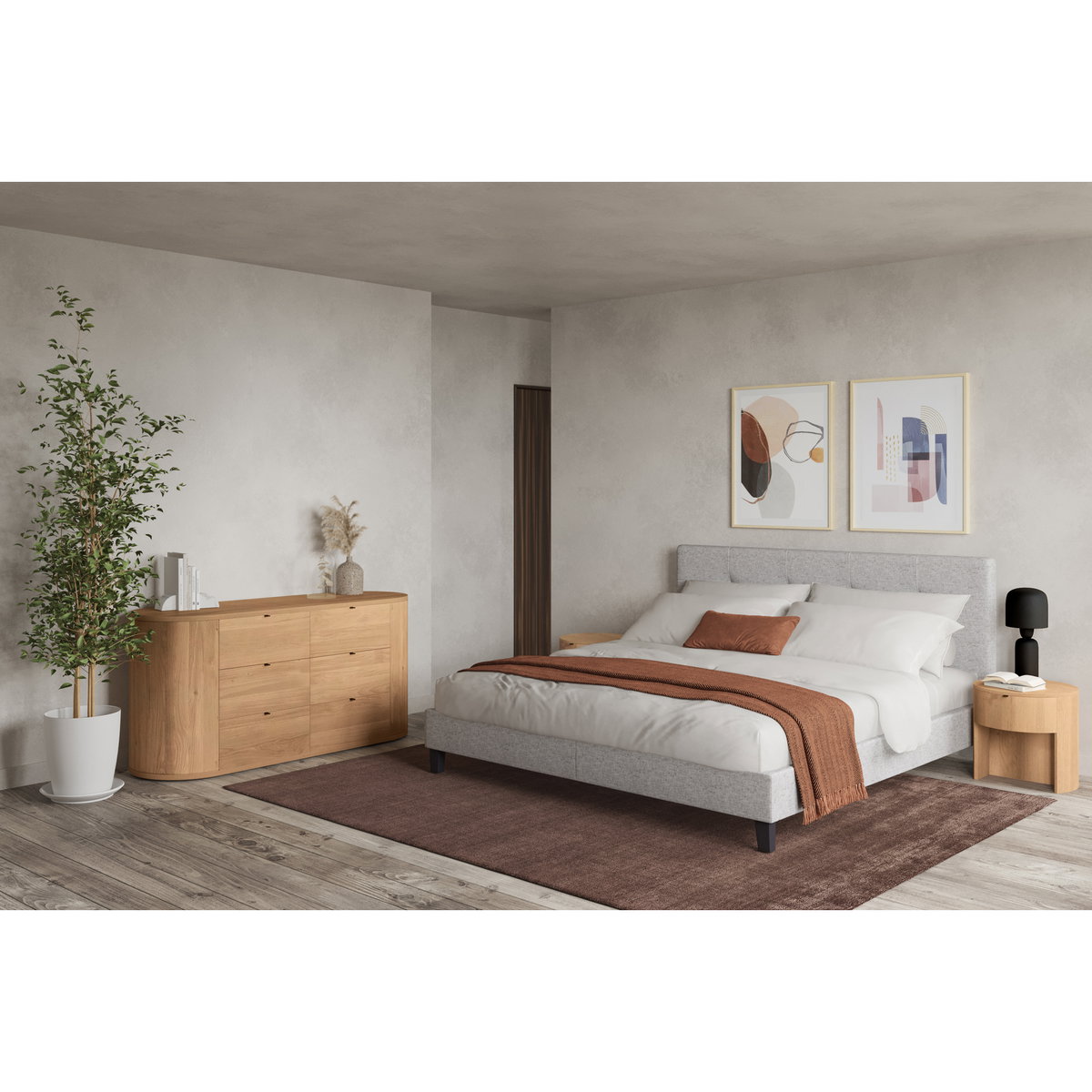 Theo 6 Drawer Dresser Natural, by Moe's Home, 66" width x 31.5" height x 22.5" depth View 9