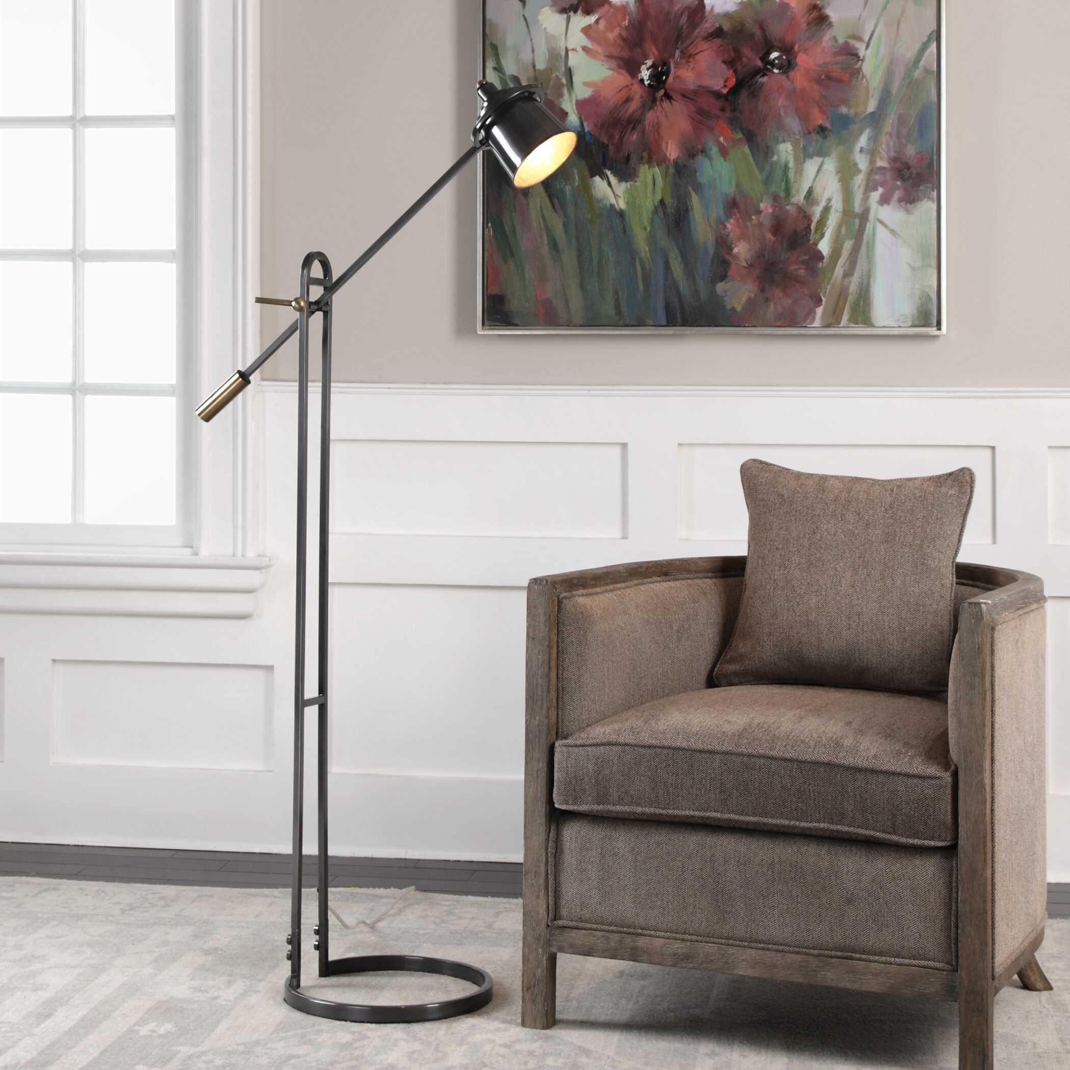 Chisum Dark Bronze Floor Lamp, by Uttermost, 31.75" width x 63.75" height x 13.25" depth View 2