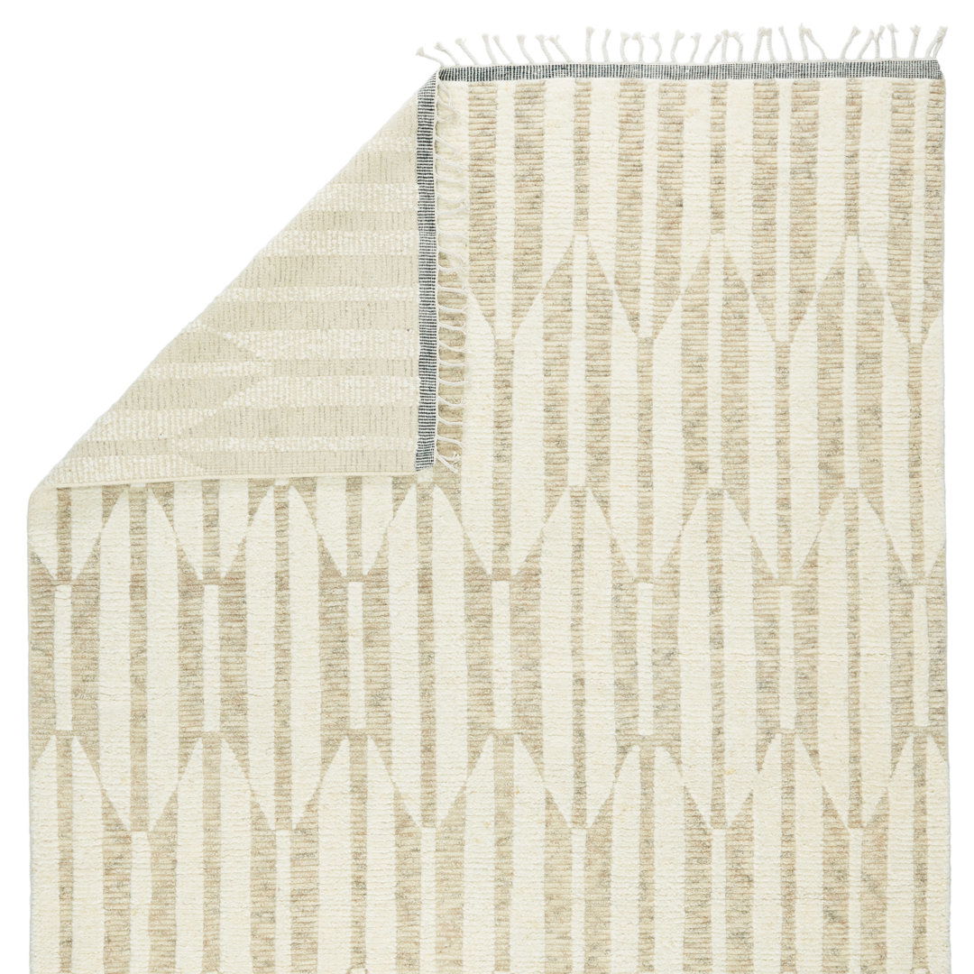 Keoka Geometric Hand-Knotted Wool Beige/Ivory Area Rug large image 