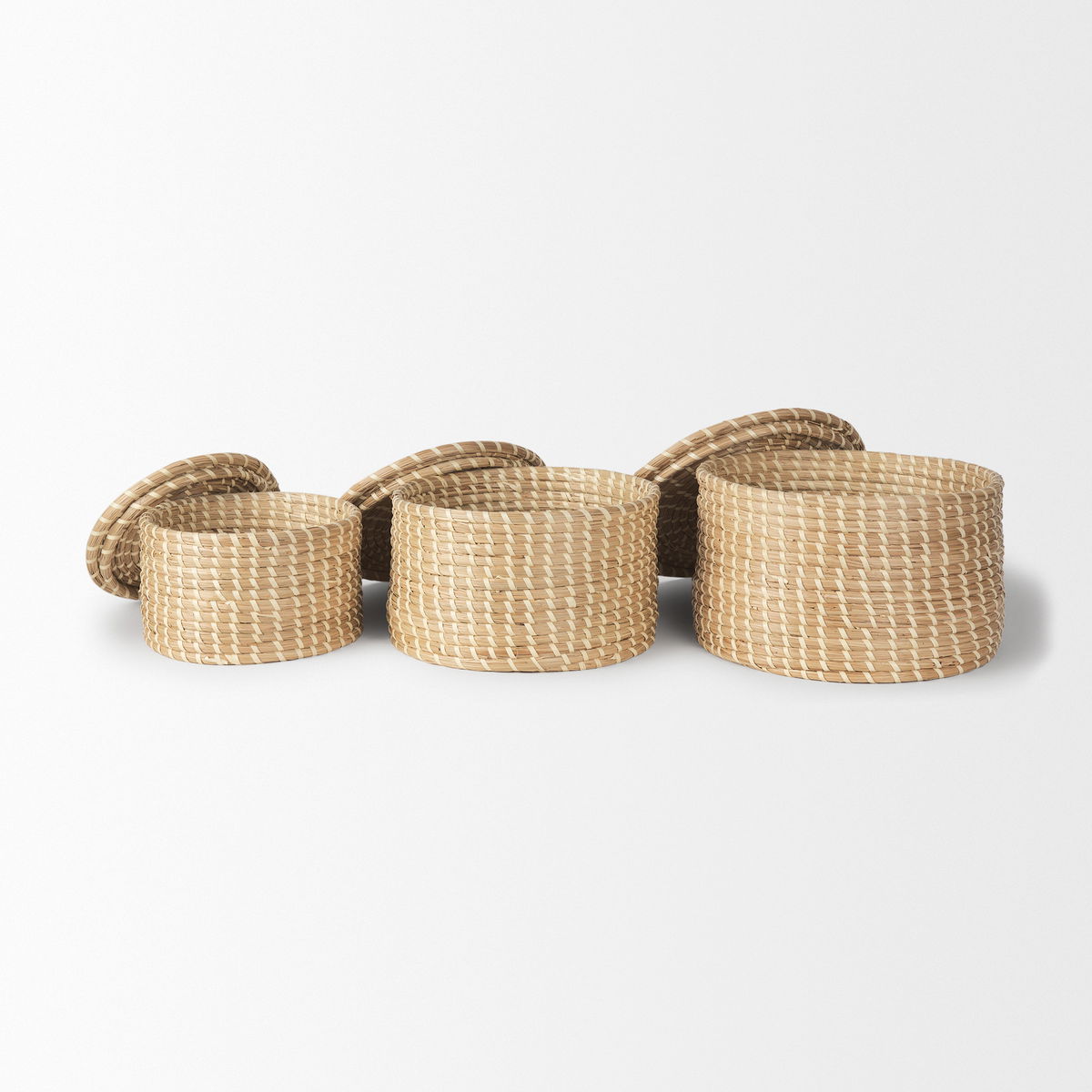 Kailini Set of 3 Nesting Seagrass & Palm Leaf Boxes with Lids, by Mercana, 13.39" length x 13.39" width x 8.27" height View 3
