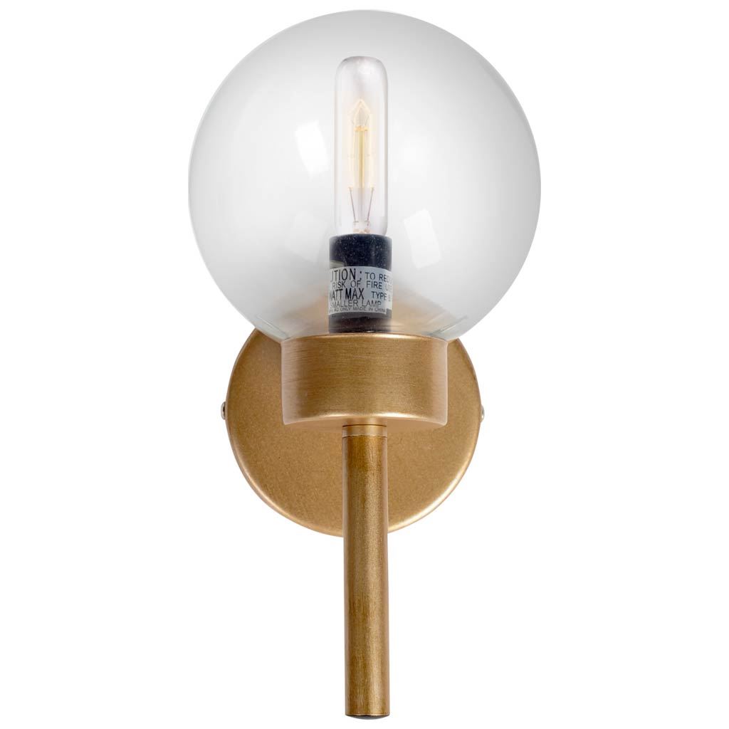 Boltern I 6x12 Gold Toned Glass Globe Wall Sconce, by Mercana, 6" length x 6" width x 12" height View 1