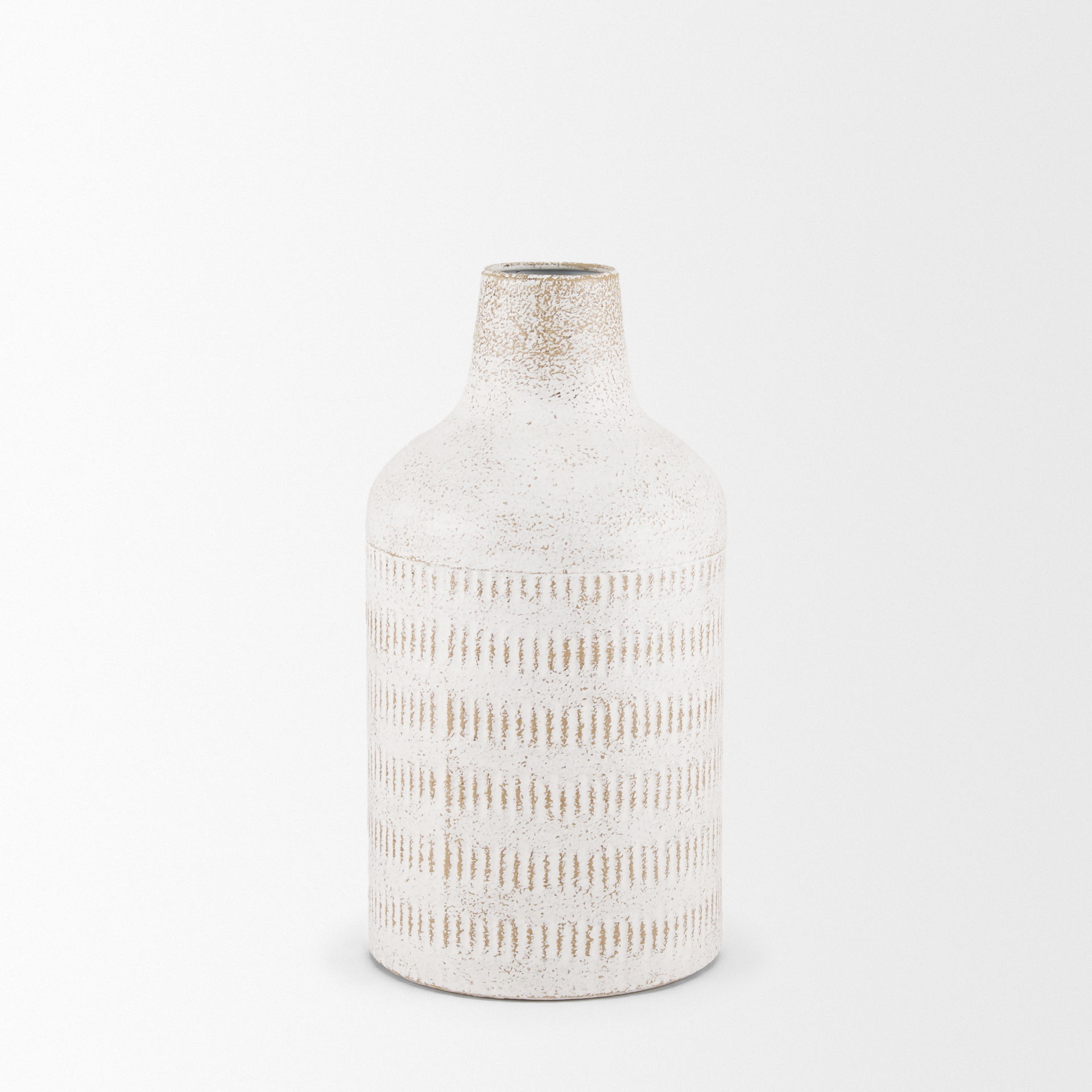 Tisha Small White with Terracotta Distressing Metal Vase large image 