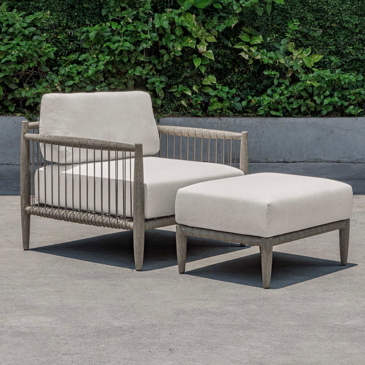 Borneo White Cushion Outdoor Ottoman, by Uttermost, 2'1.95" width x 1'4.5" height x 1'10" depth View 3