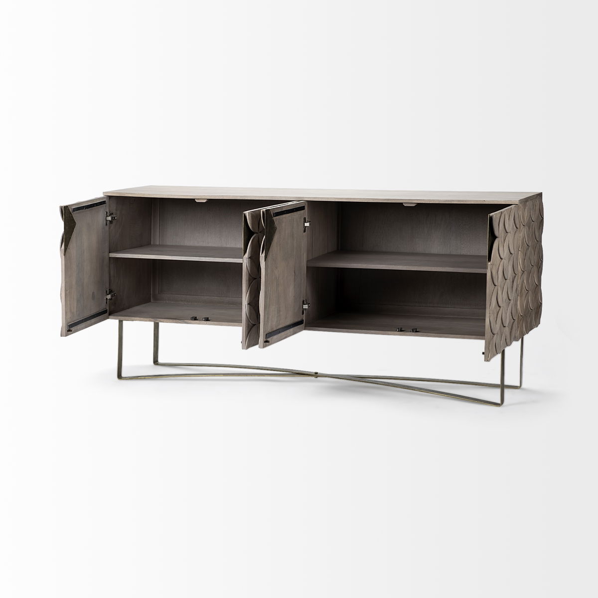 Excelsior I (72x18.3) Solid Wood Gold Metal Base 4 Cabinet Door SideBoard, Sideboards & Buffet by Mercana, 72" length x 18" width x 32.5" height View 6
