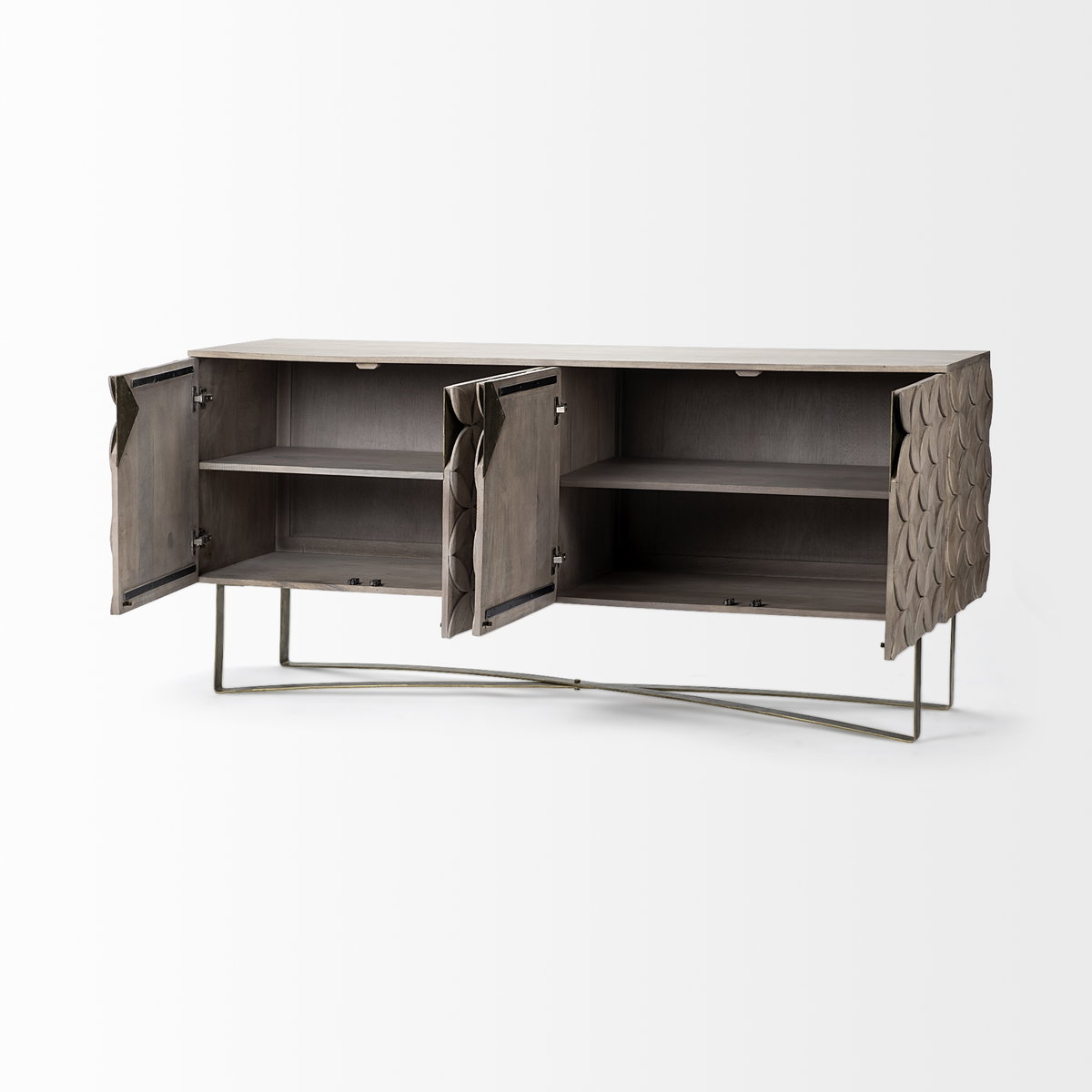 Excelsior I (72x18.3) Solid Wood Gold Metal Base 4 Cabinet Door SideBoard, Sideboards & Buffet by Mercana, 72" length x 18" width x 32.5" height View 6