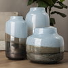 Nasser I Short Blue/Gold/Chrome Urn Style Glass Vase, by Mercana, 10.08" length x 10.08" width x 9.45" height thumbnail 2