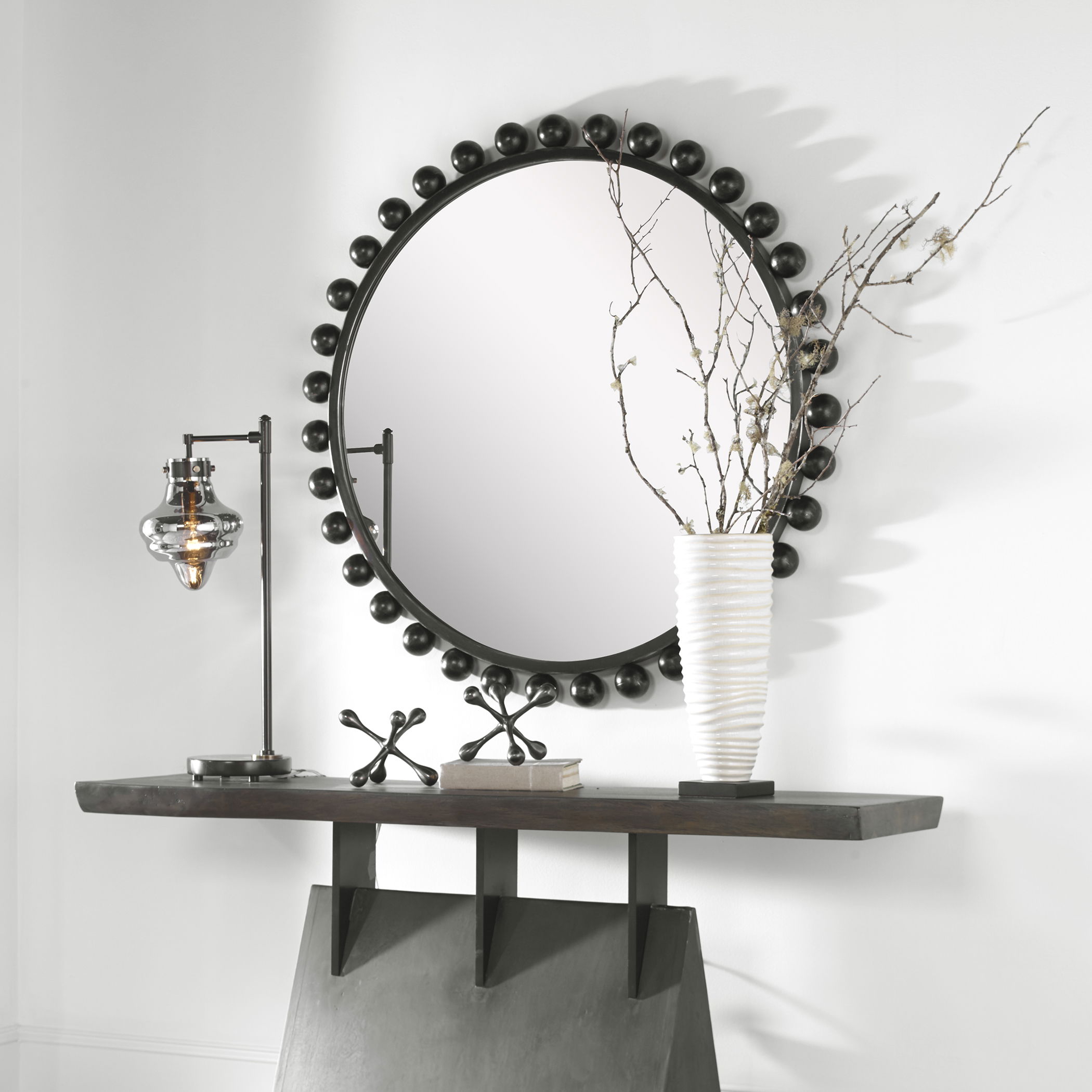 Cyra Black Round Mirror large image 