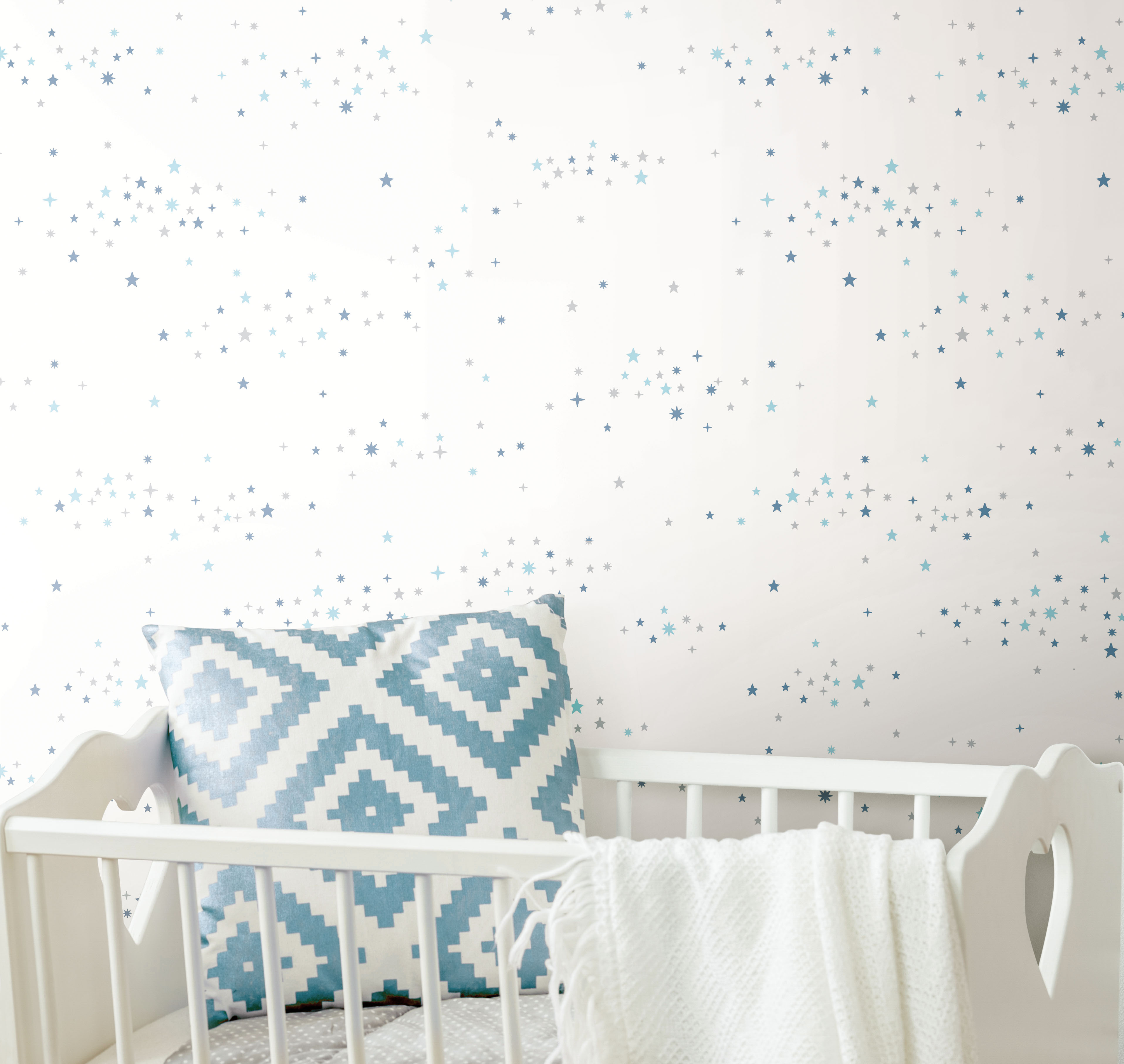 Starlight, Star Bright Blue & Grey Peel & Stick Wallpaper large image 