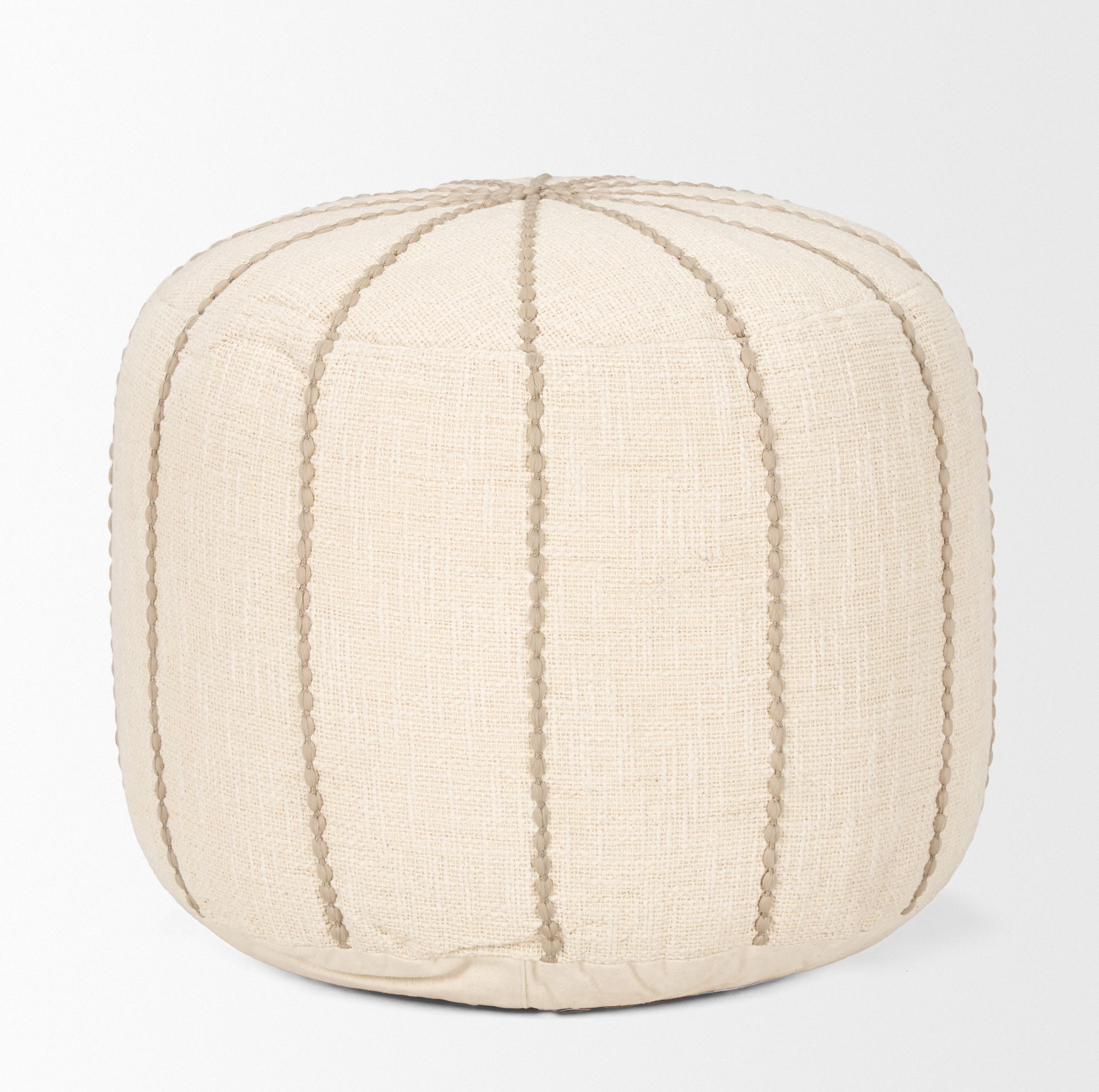 Sachi Beige with Stitching Pouf, Ottoman by Mercana, 18" length x 18" width x 14" height View 3