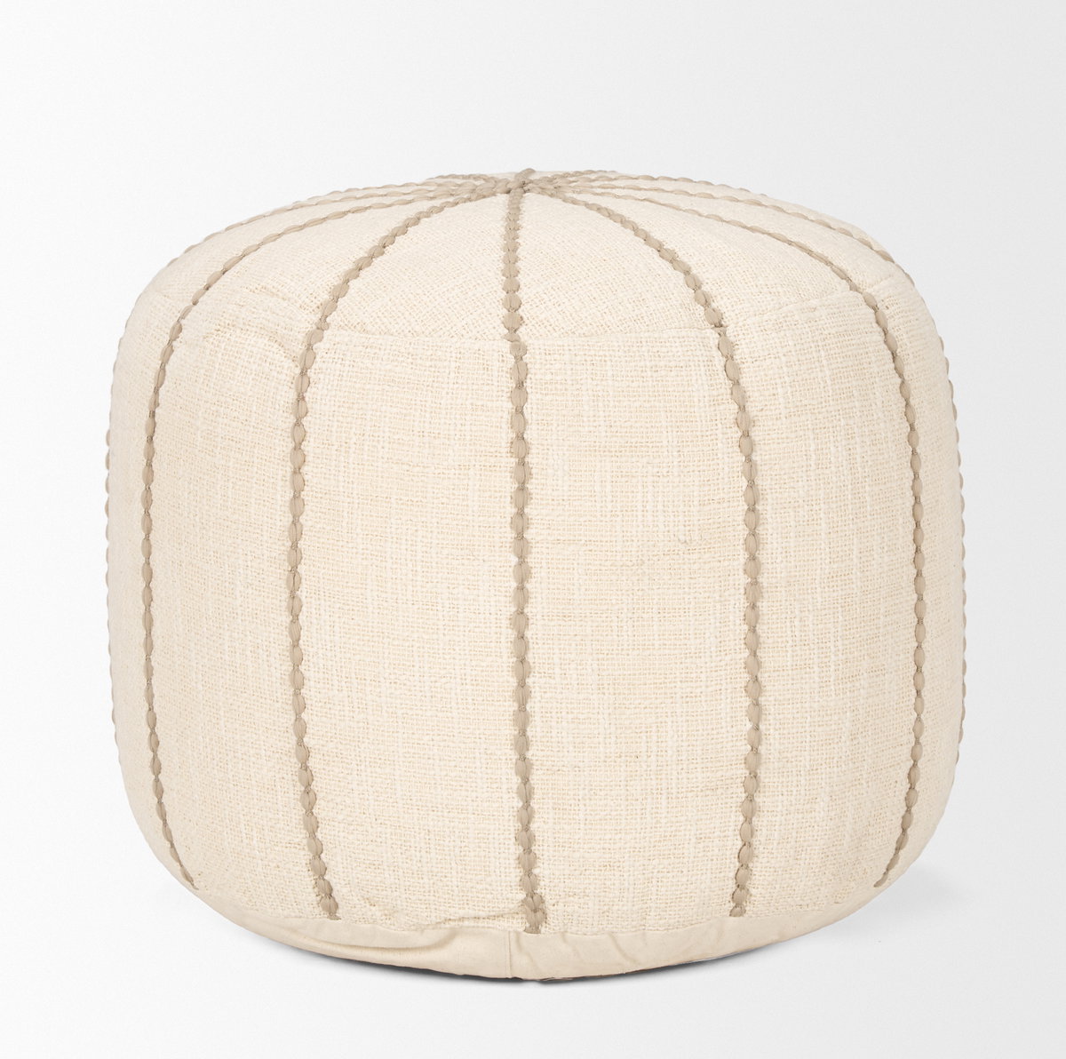 Sachi Beige with Stitching Pouf, Ottoman by Mercana, 18.25" length x 18.25" width x 18.25" height View 3