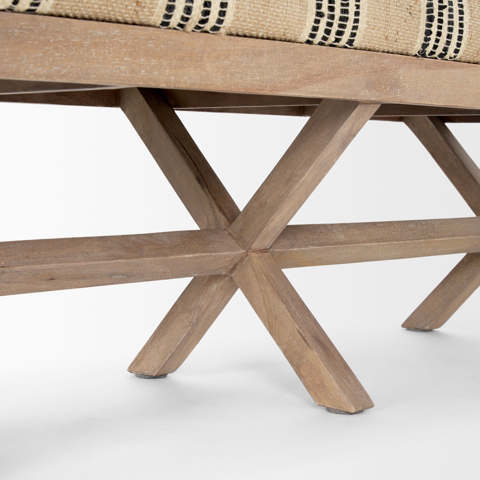 Solis 50L x 16W Brown Base Upholstered Beige/Black Stripe Seat Accent Bench large image 