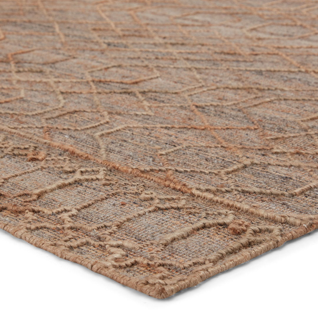 Cecille Geometric Handwoven Wool Beige/Gargoyle/Oatmeal Area Rug large image 