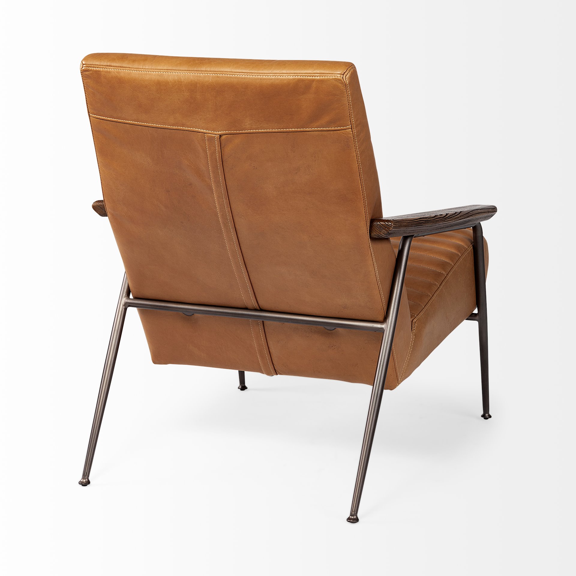 Grosjean Brown Leather Wrap Metal Frame Accent Chair, by Mercana, 27.56" length x 37.01" width x 34.65" height View 8