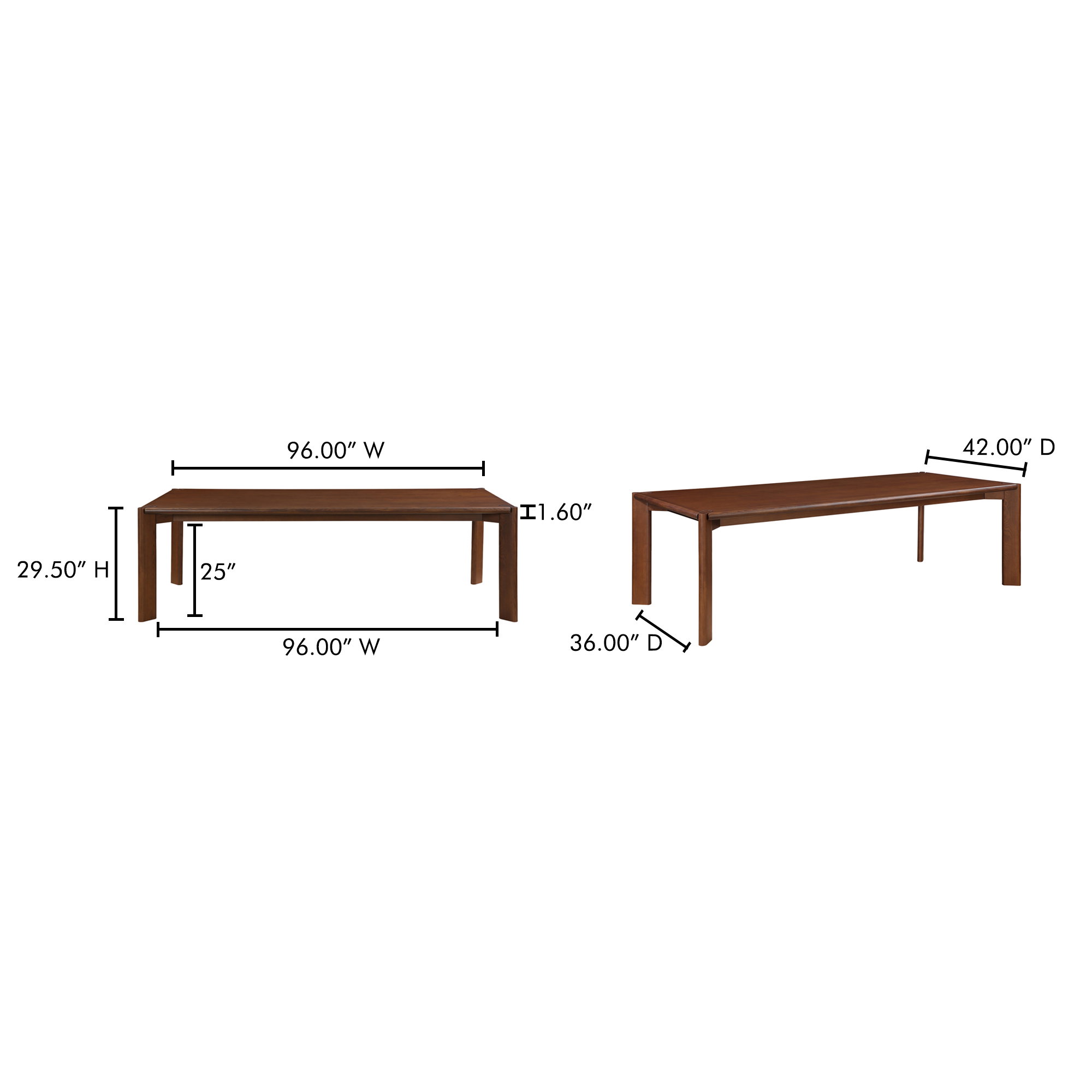 Daifuku Large Dining Table Brown, by Moe's Home, 96" width x 29.5" height x 42" depth View 10