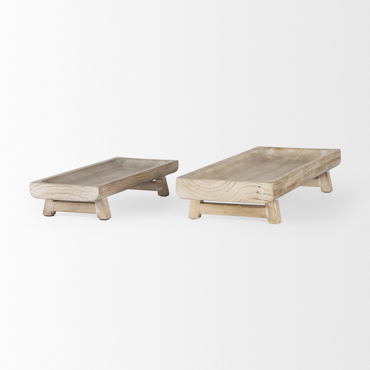 Carver Set of 2 Rectangular White Washed Wood Trays, Decorative Tray by Mercana, 15.5" length x 6.25" width x 2.75" height View 5