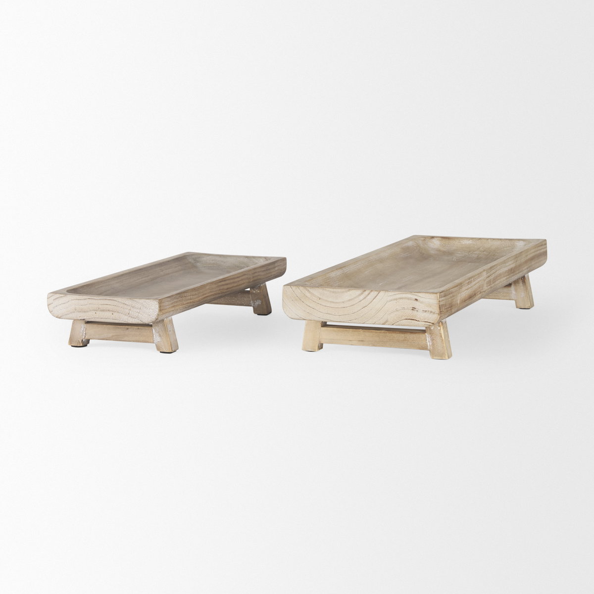 Carver Set of 2 Rectangular White Washed Wood Trays, Decorative Tray by Mercana, 15.5" length x 6.25" width x 2.75" height View 5