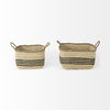 Emma  (Set of 2) Light Brown Seagrass Rectangular Basket with Black Stripes, Bins & Basket by Mercana, 17.32" length x 12.99" width x 11.02" height thumbnail 2