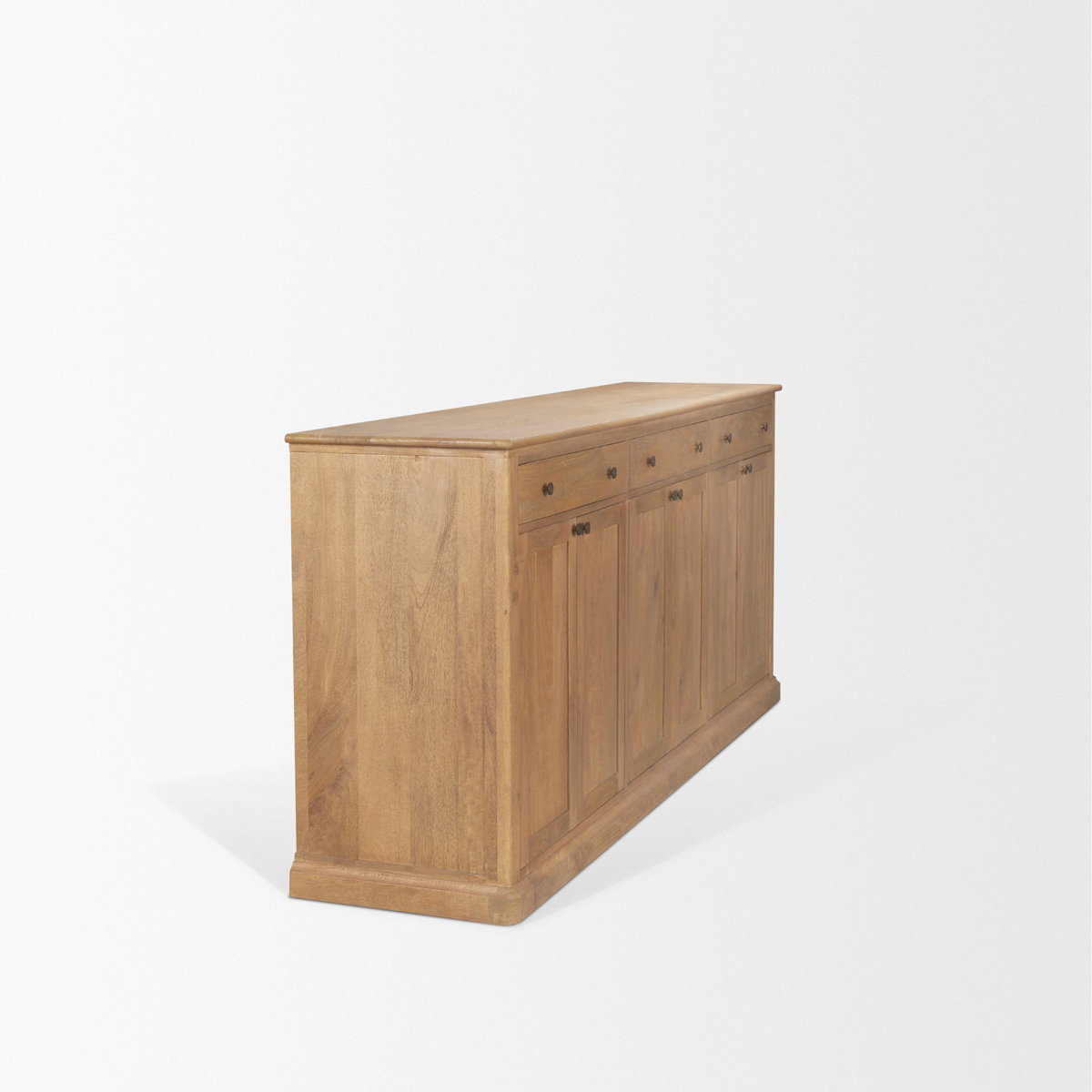 Baron Light Brown Solid Wood with Antiqued Brass Knobs 3-Drawer 6-Door Sideboard, Sideboards & Buffet by Mercana, 81.75" length x 19" width x 36" height View 7