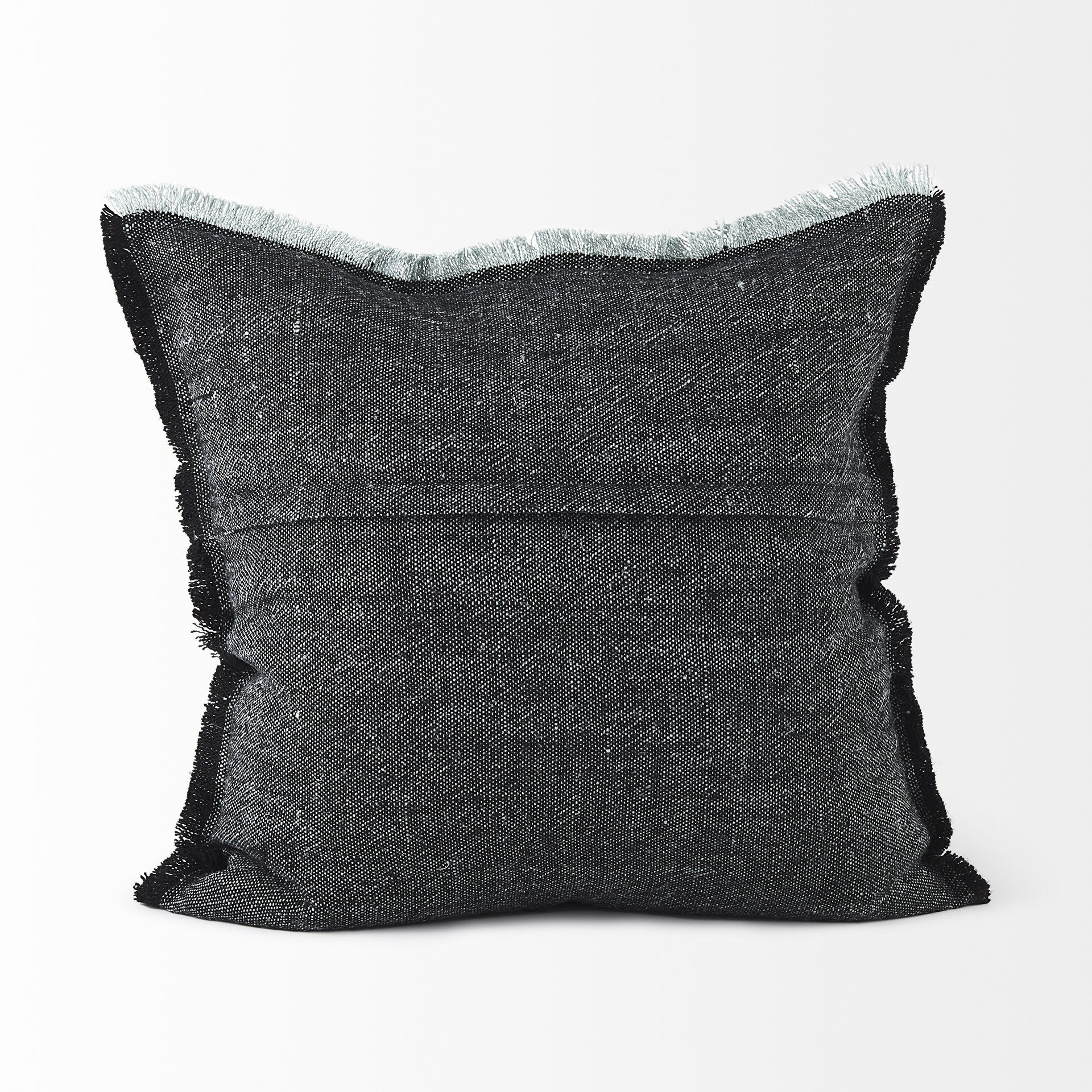 Malia 20L x 20W Black and Teal Fabric Fringed Pillow Cover large image 