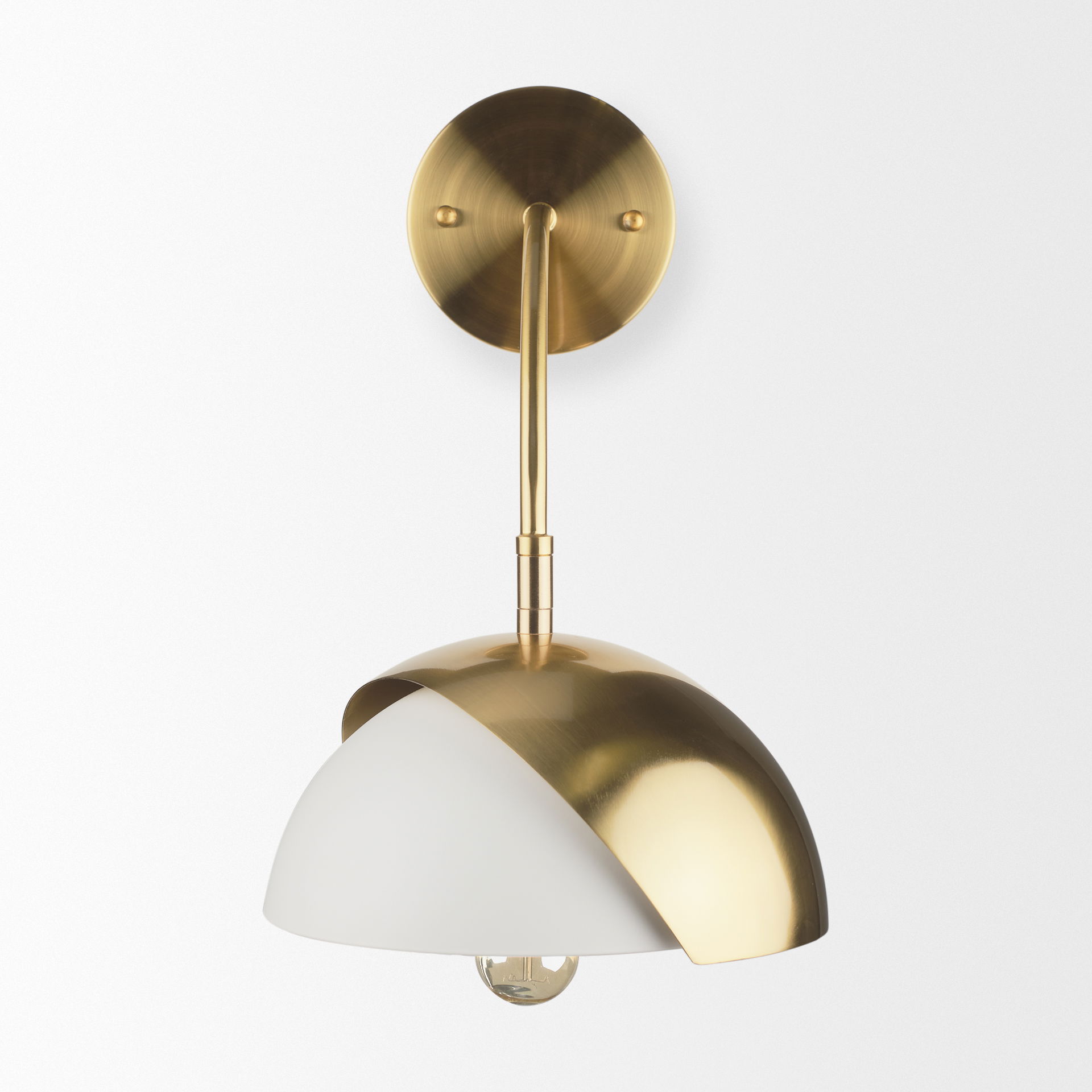 Cybill Brushed Brass with White Metal Shade 1-Light Wall Sconce, by Mercana, 12.99" length x 12.99" width x 13.39" height View 4