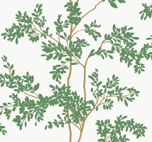 Lunaria Silhouette White & Green Wallpaper