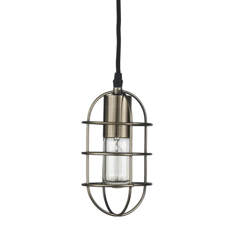 Hines I 4x8 Antiqued-Brass Metal Cage Pendant Light