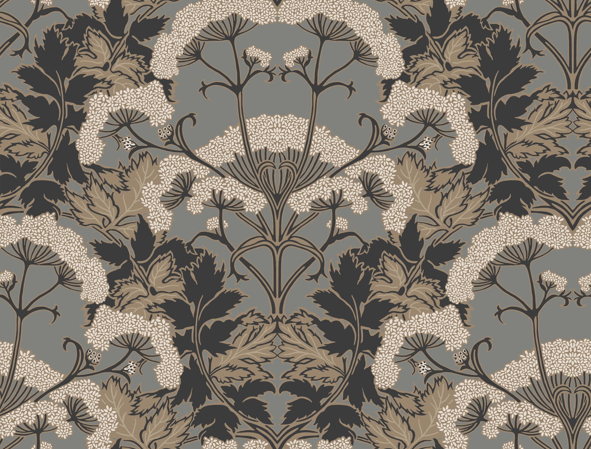 Yarrow Nouveau Charcoal & Gold Wallpaper, by York Wall, 27' length x 2'3" width x 0.02" depth
