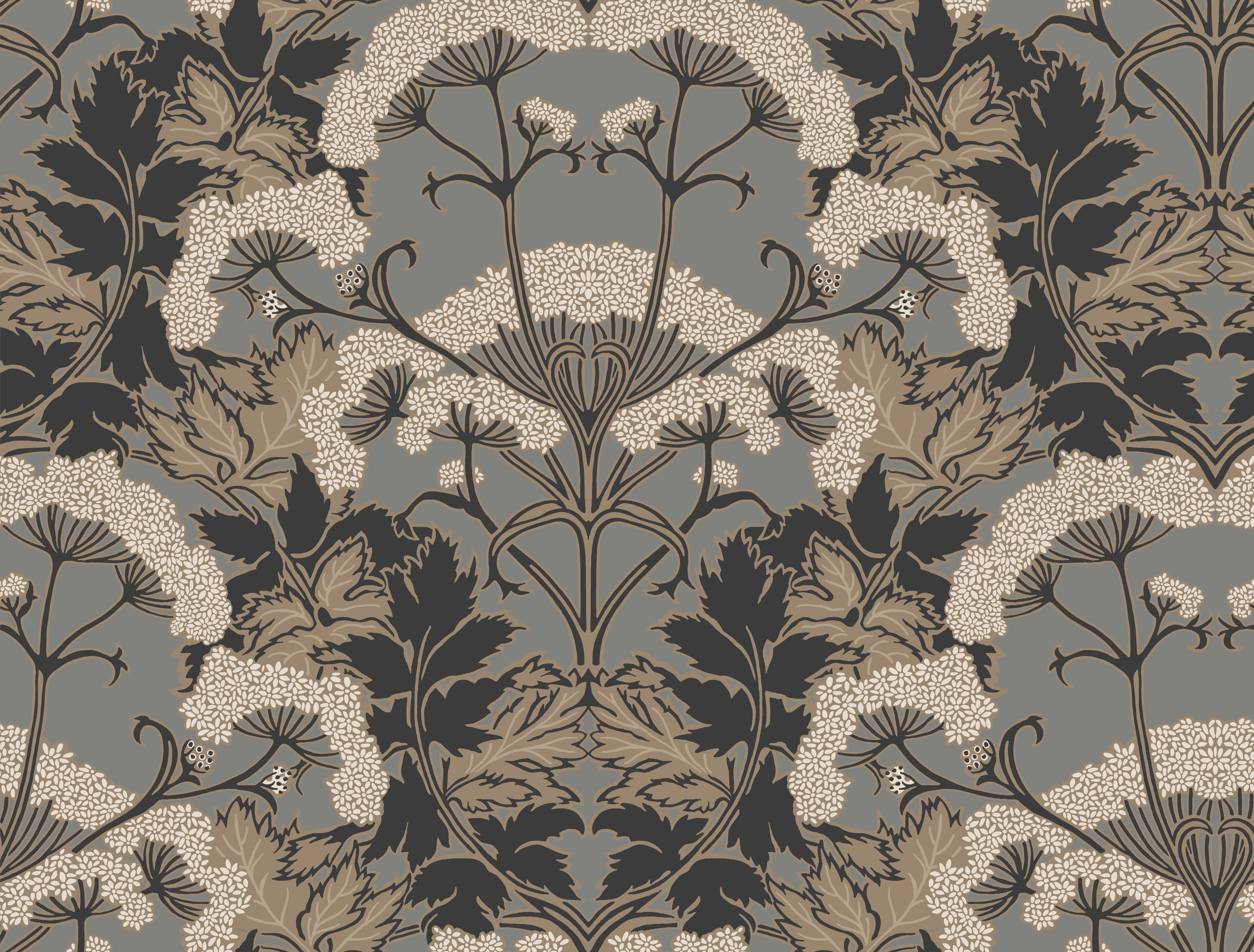Yarrow Nouveau Charcoal & Gold Wallpaper large image 