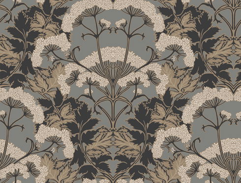 Yarrow Nouveau Charcoal & Gold Wallpaper