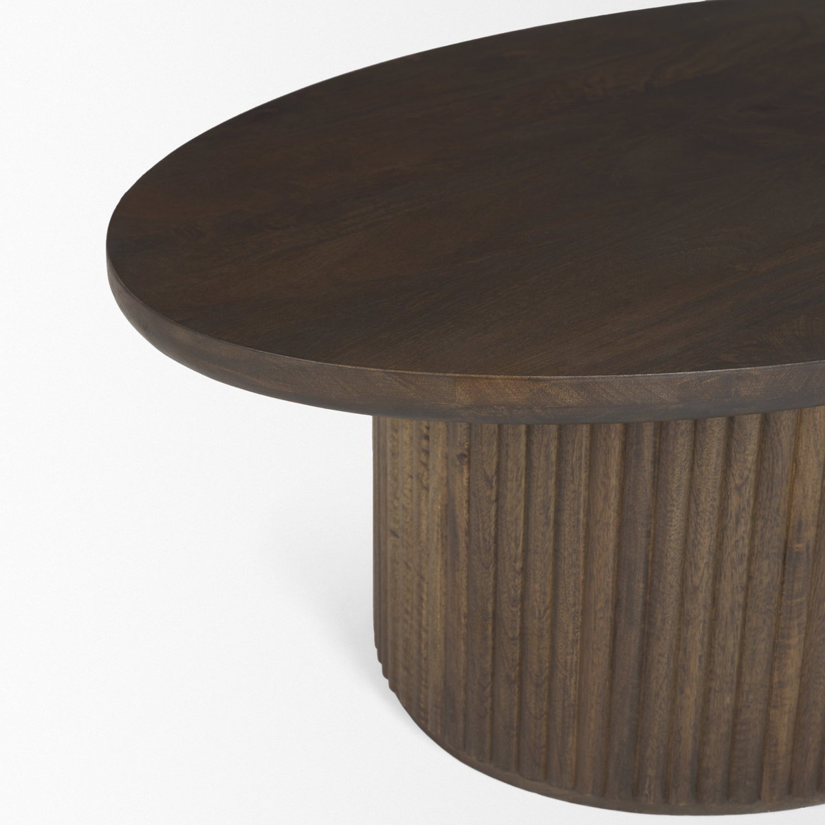 Terra 48L x 28W x 15H Dark Brown Wood Oval Fluted Coffee Table, by Mercana, 48" length x 28" width x 15" height View 9