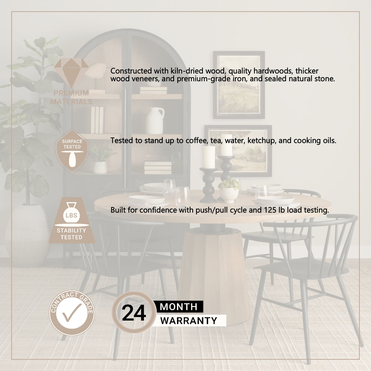 Swanson 60' Light Brown Wood Round Pedestal Dining Table, by Mercana, 60" length x 60" width x 30" height View 4