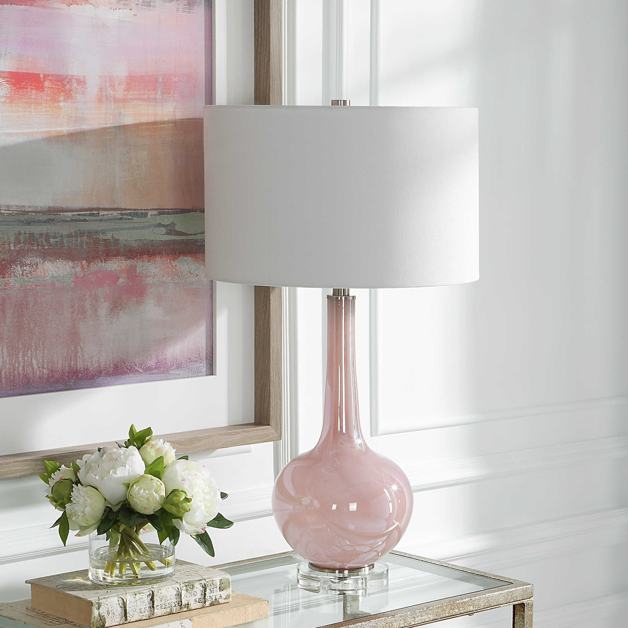 Rosa Pink Glass Table Lamp, by Uttermost, 16" width x 29" height x 16" depth View 4