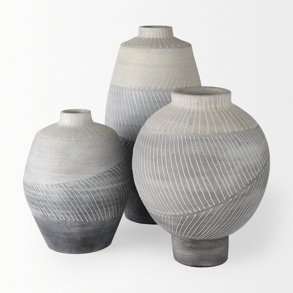 Blume 12.5H Off-White with Gray Textured Vase, by Mercana, 9.45" length x 9.45" width x 12.6" height View 10