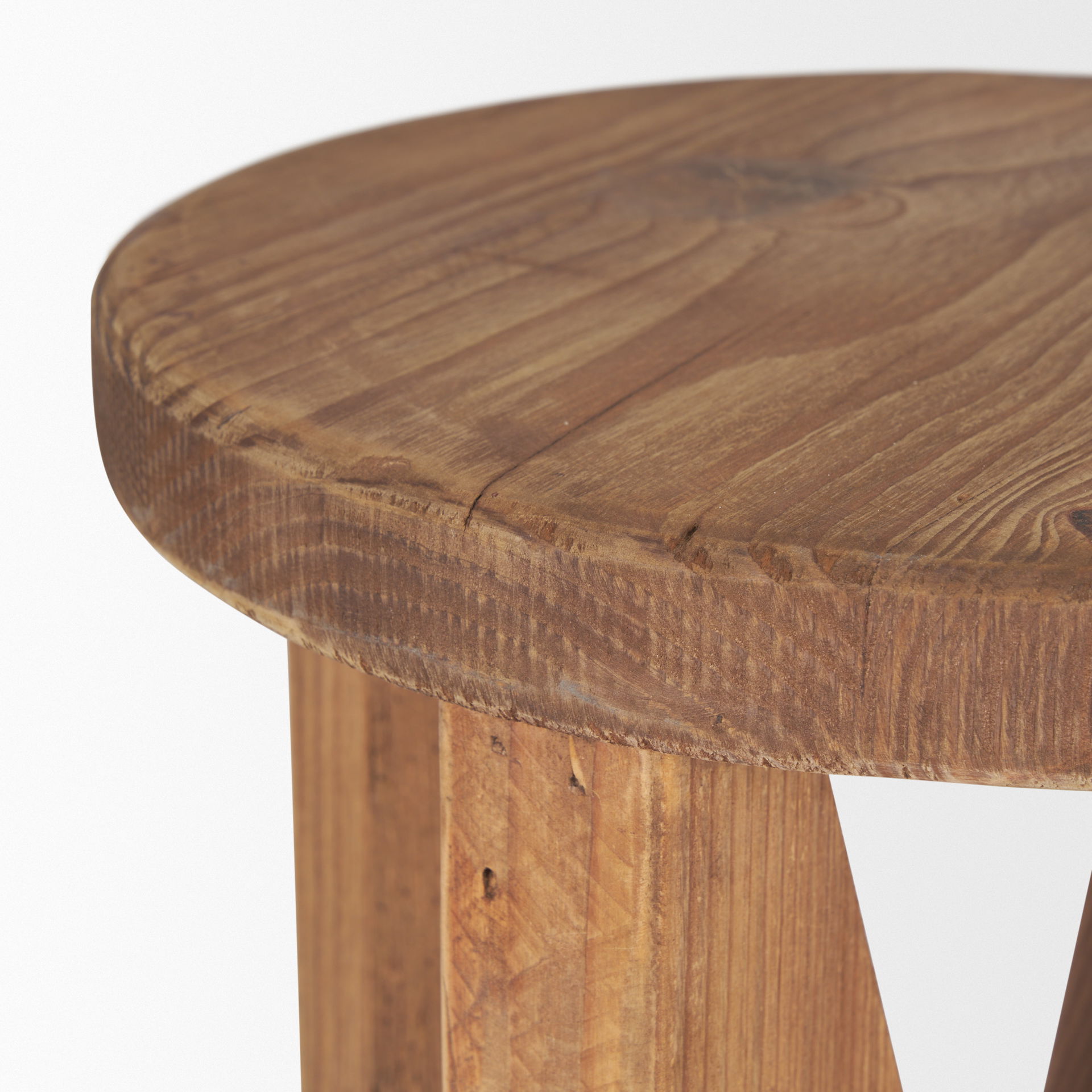 Tahlia Round Natural Brown Wood with Angled Legs Stool large image 